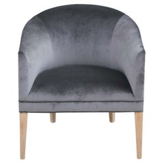 Retro Modern Dark Grey Velvet Barrel Back Lounge Chair