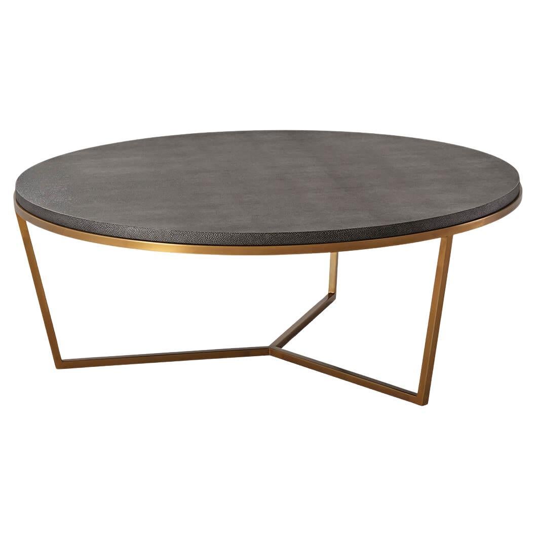 Modern Dark Leather Top Coffee Table For Sale