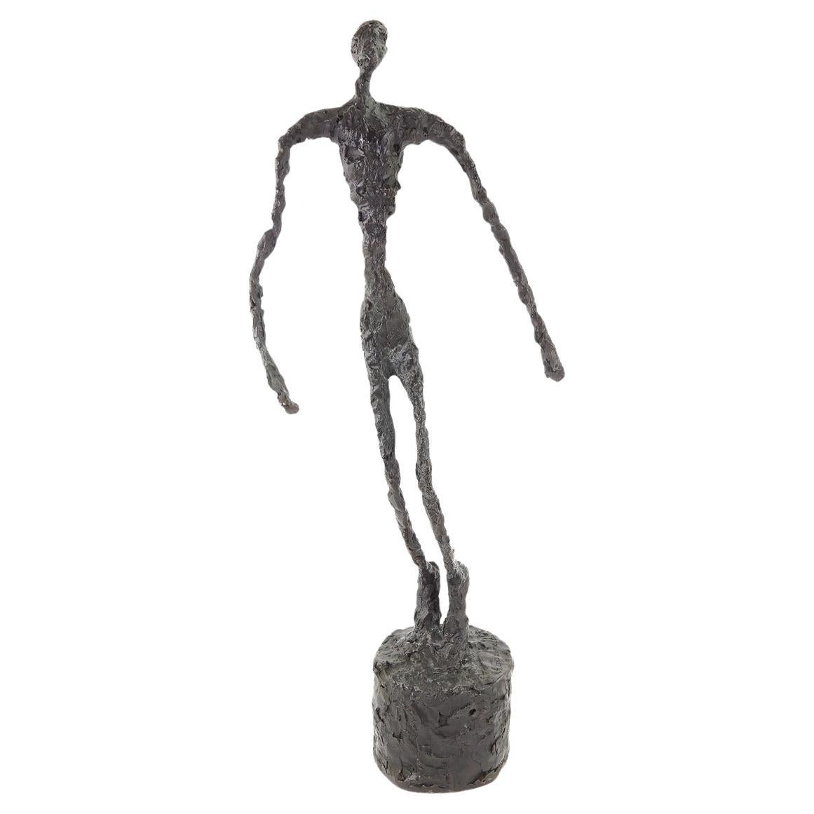 Modern Dark Patinated Bronze Falling Man Figure Sculpture For Sale