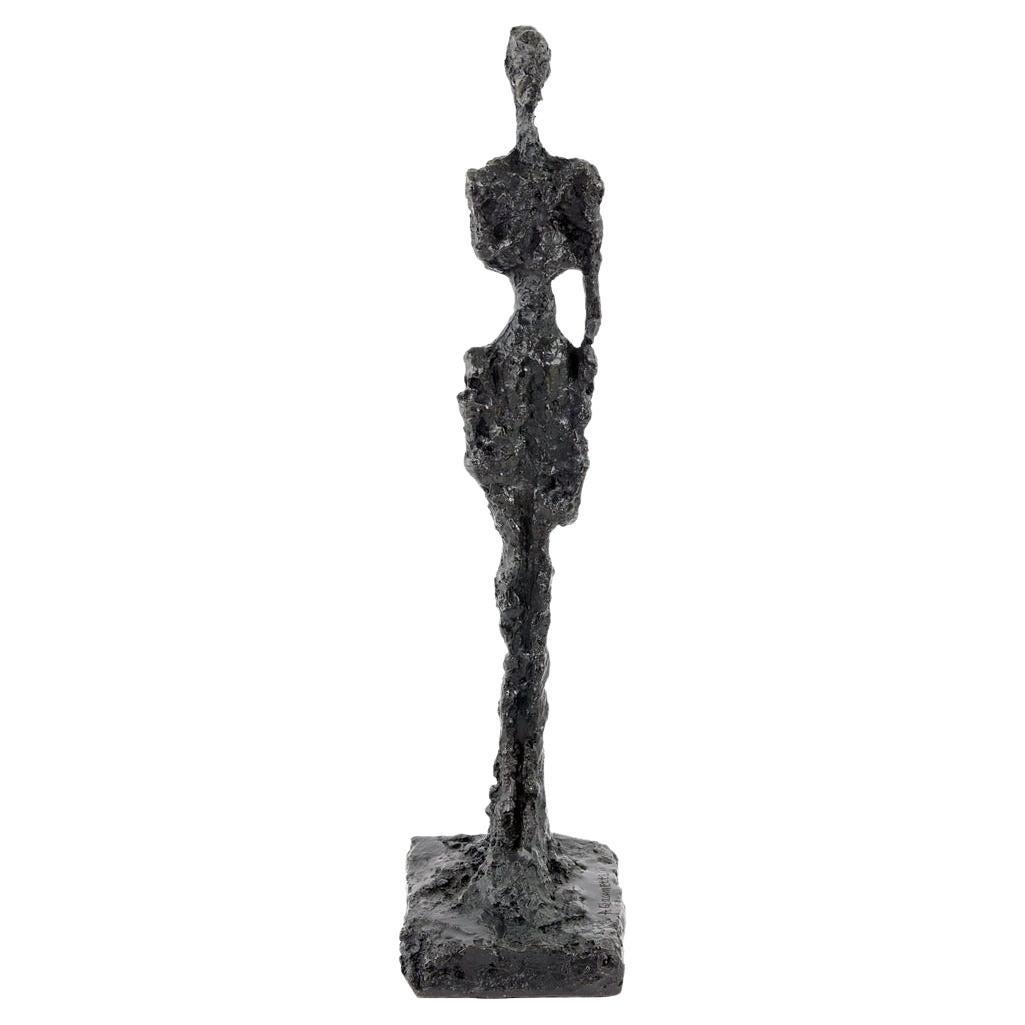 Modern Dark Patinated Bronze Standing Woman Sculpture