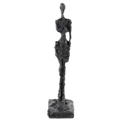 Modern Dark Patinated Bronze Standing Woman Sculpture