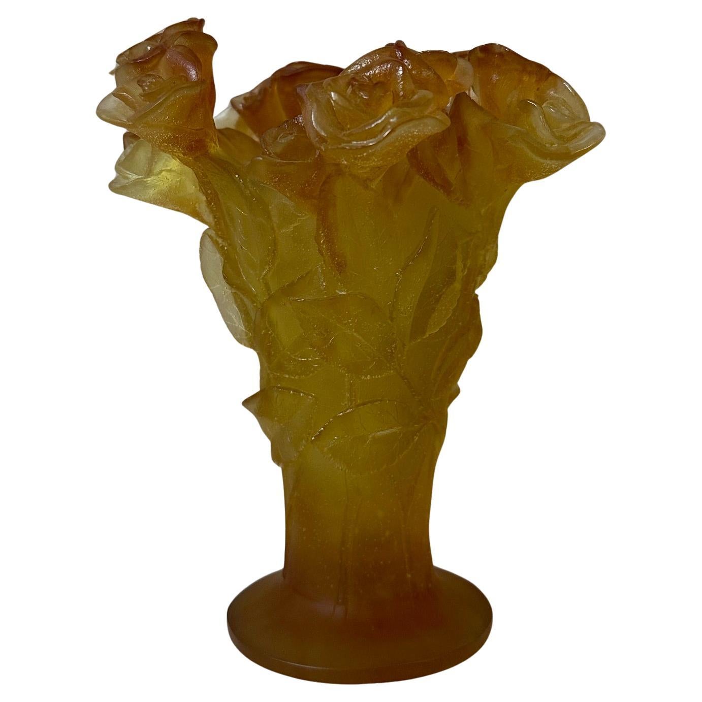 Modern Daum France Glass Roses Vase