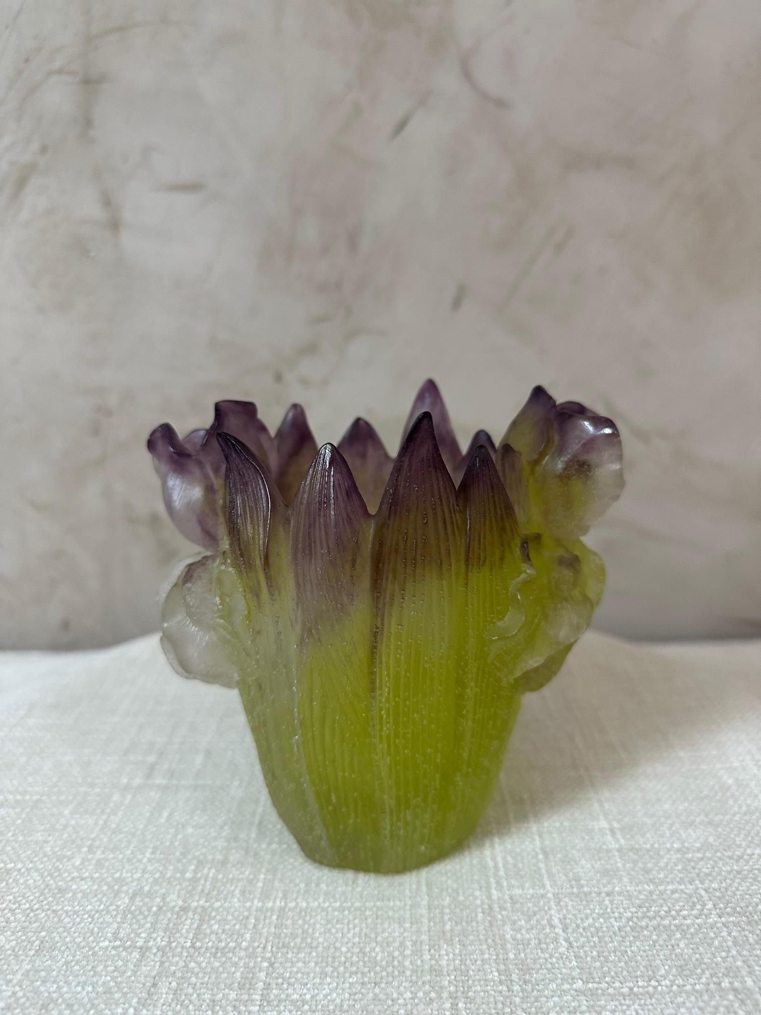 Ciotola moderna Daum France con Iris e Foglie in Pate de verre in vendita 4