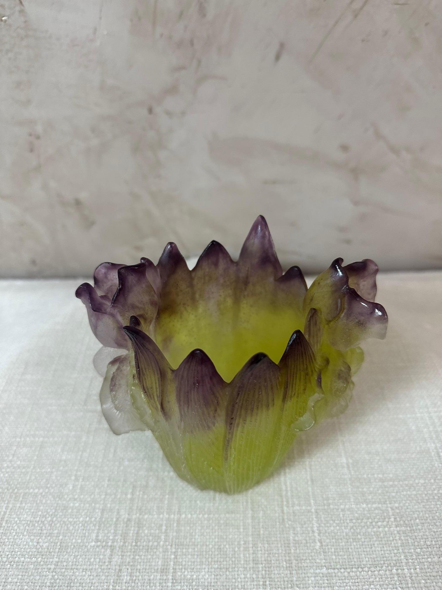 Ciotola moderna Daum France con Iris e Foglie in Pate de verre in vendita 5
