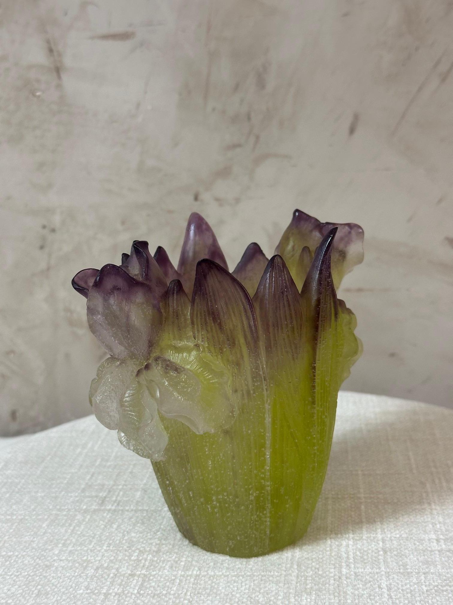 Ciotola moderna Daum France con Iris e Foglie in Pate de verre In condizioni buone in vendita a LEGNY, FR