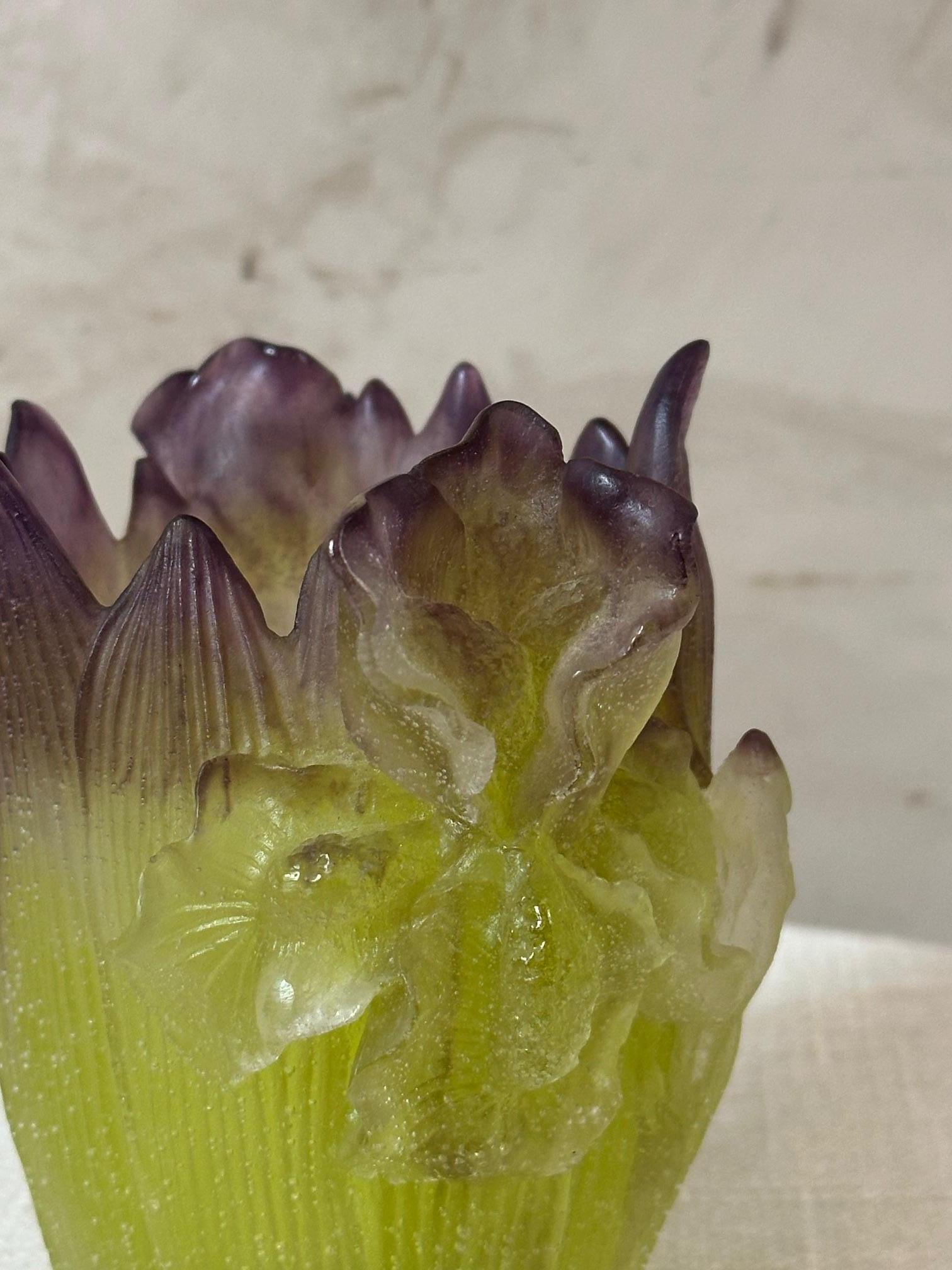 Ciotola moderna Daum France con Iris e Foglie in Pate de verre in vendita 1