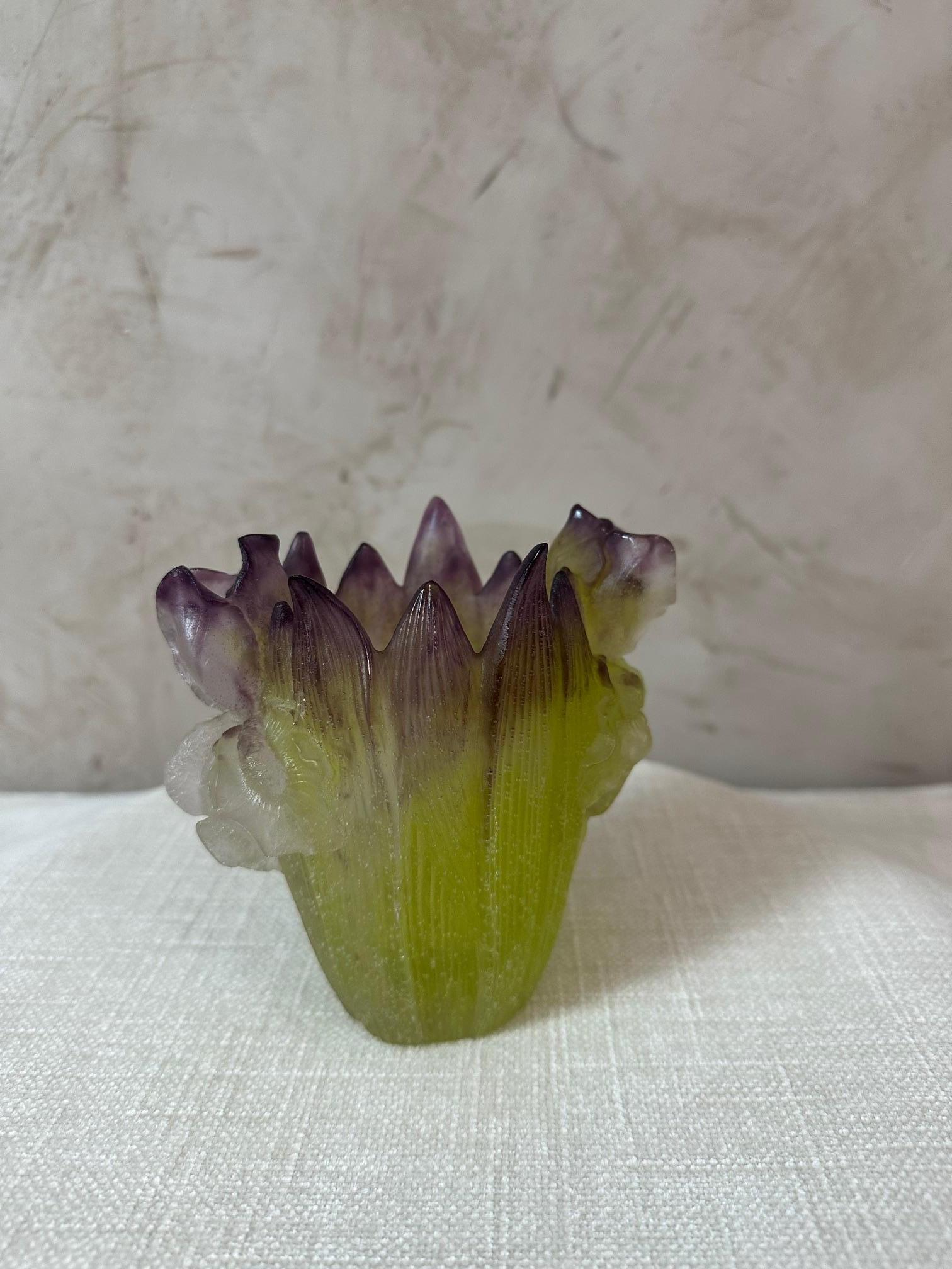 Ciotola moderna Daum France con Iris e Foglie in Pate de verre in vendita 3
