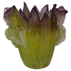 Modern Daum France Iris and Leaves Pate de verre Bowl