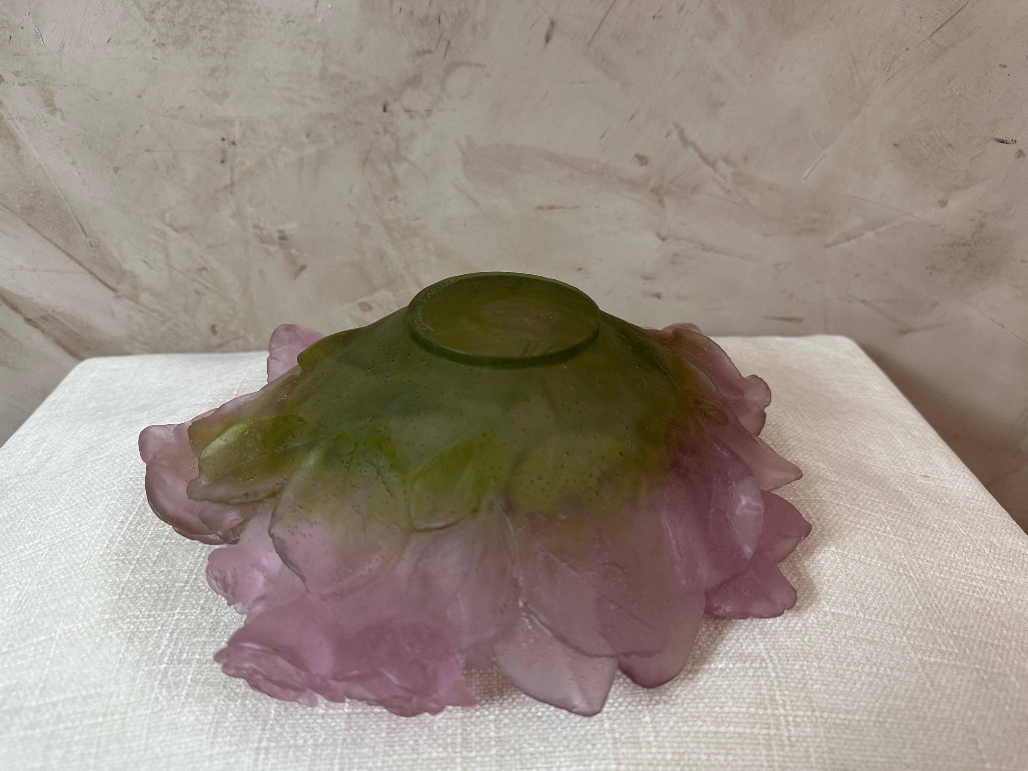 Modern Daum France Roses and Leaves Pate de verre Bowl 8