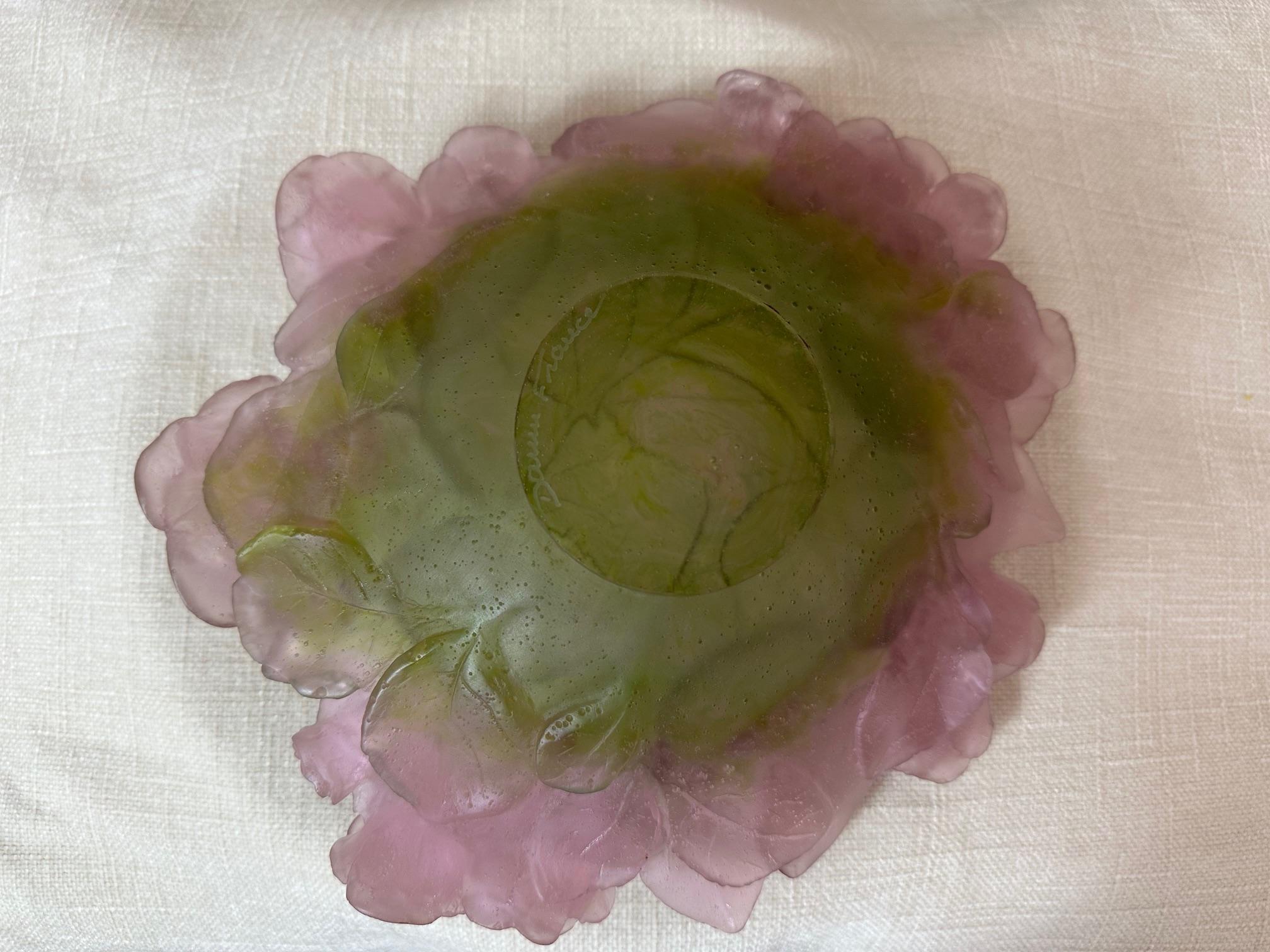 Modern Daum France Roses and Leaves Pate de verre Bowl 9