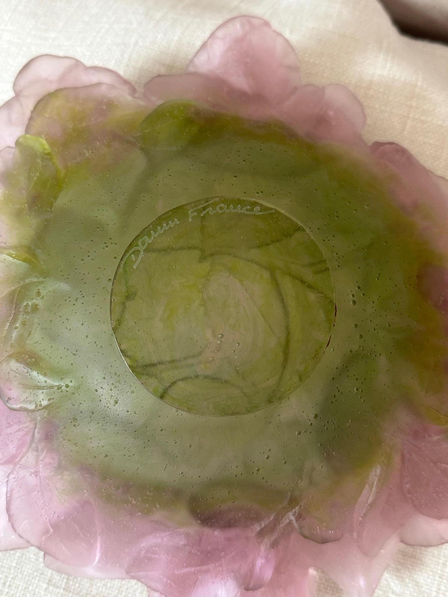 Modern Daum France Roses and Leaves Pate de verre Bowl 10