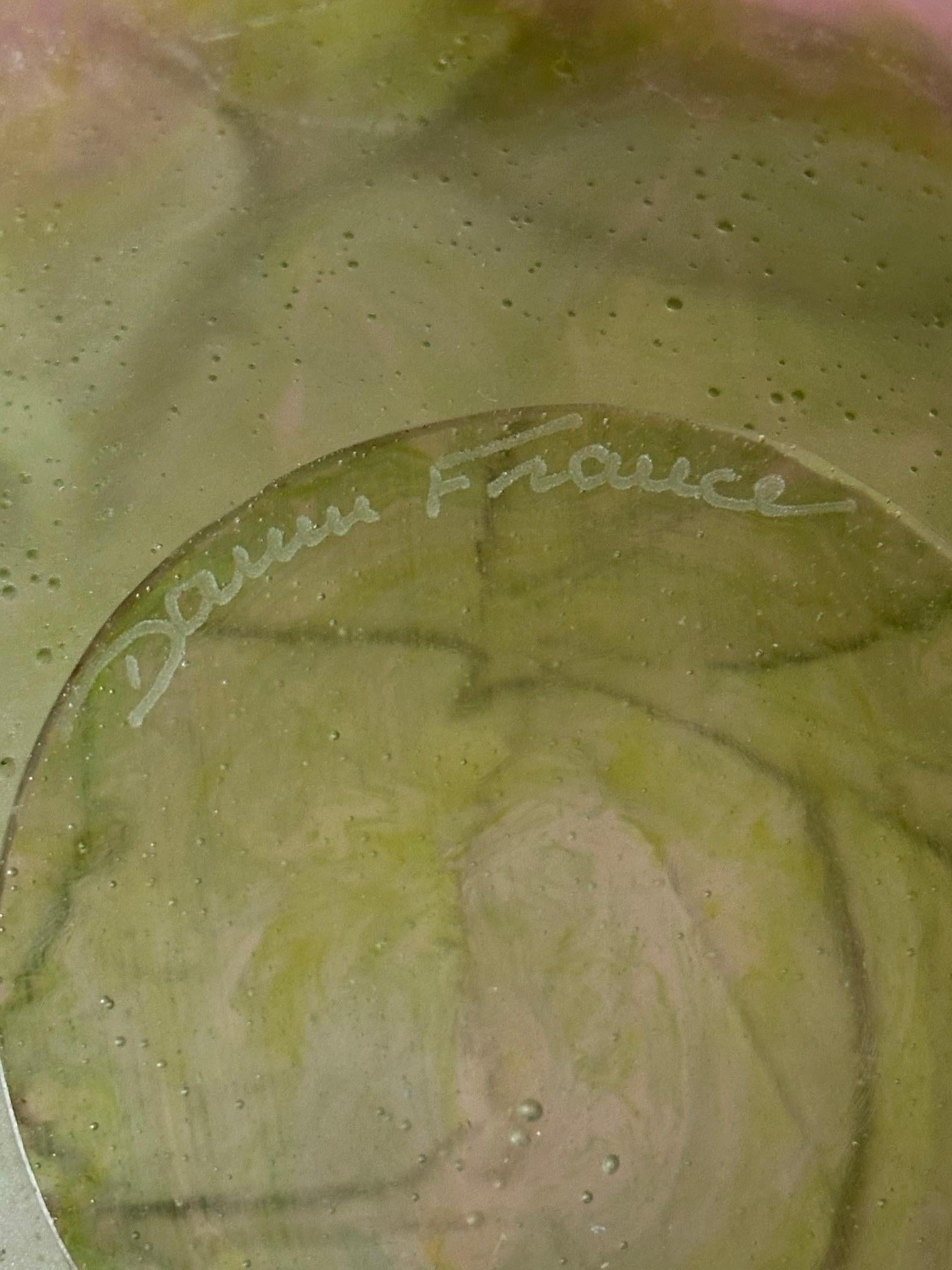 Modern Daum France Roses and Leaves Pate de verre Bowl 11