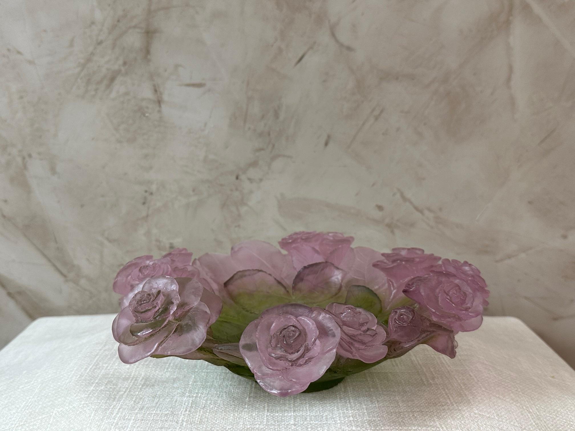 Glass Modern Daum France Roses and Leaves Pate de verre Bowl
