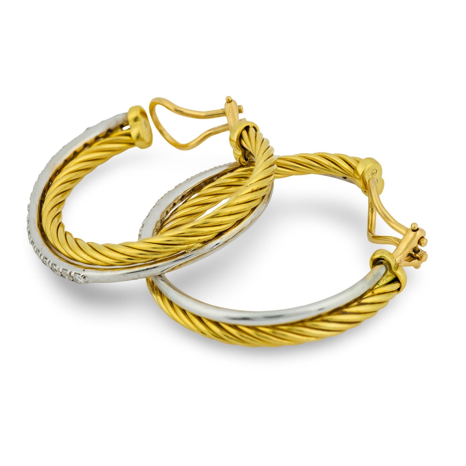Donna Orecchini a cerchio moderni in oro giallo e bianco con diamanti David Yurman in vendita