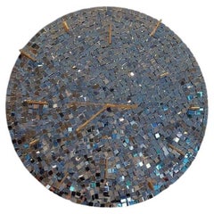 Modern Davide Medri for Dilmos Round Clock Gold Leaf Mirror Mosaic Tiles