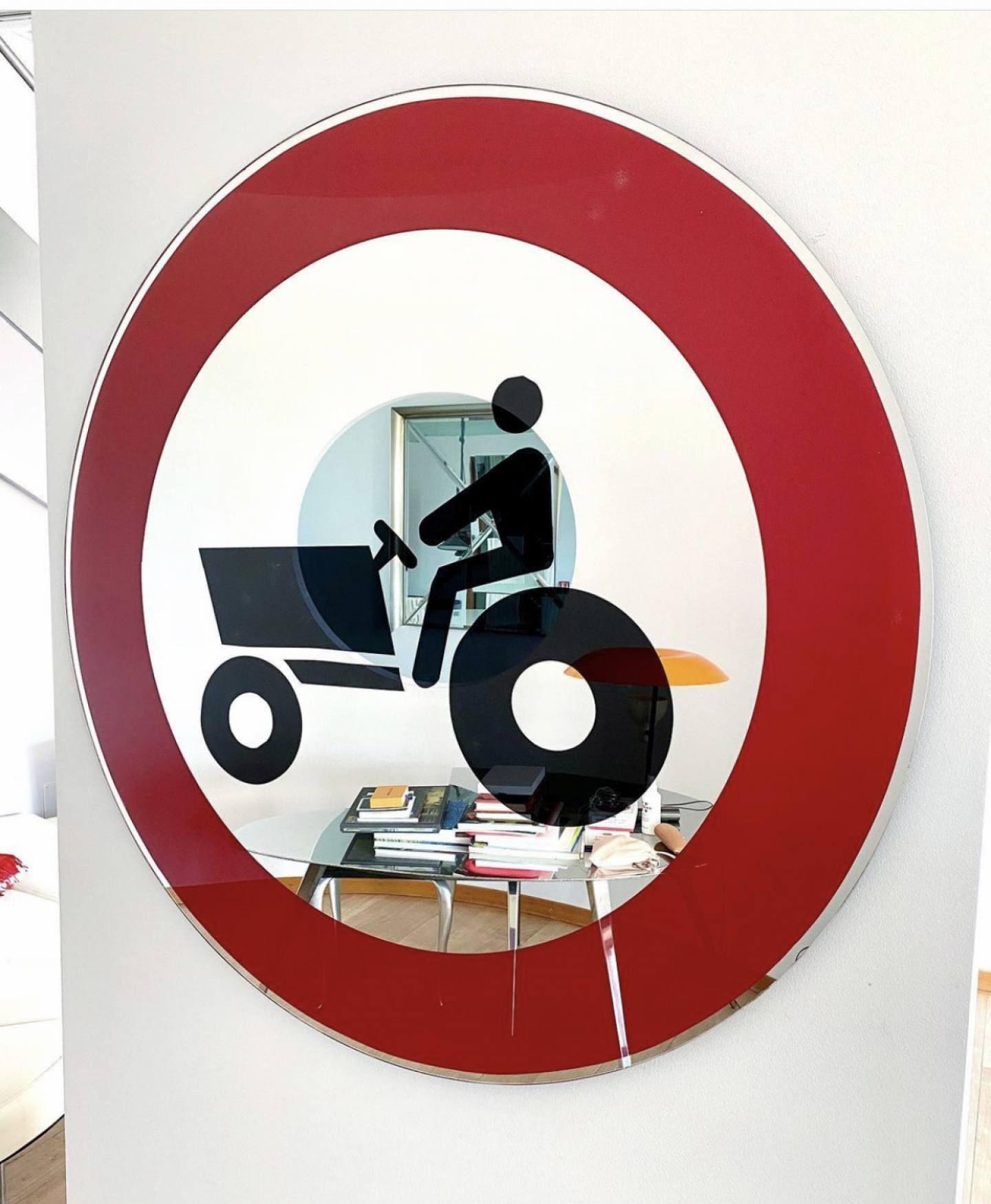 Modern Davide Medri for Dilmos Round Mirror Handcrafted Road Signs For Sale 6
