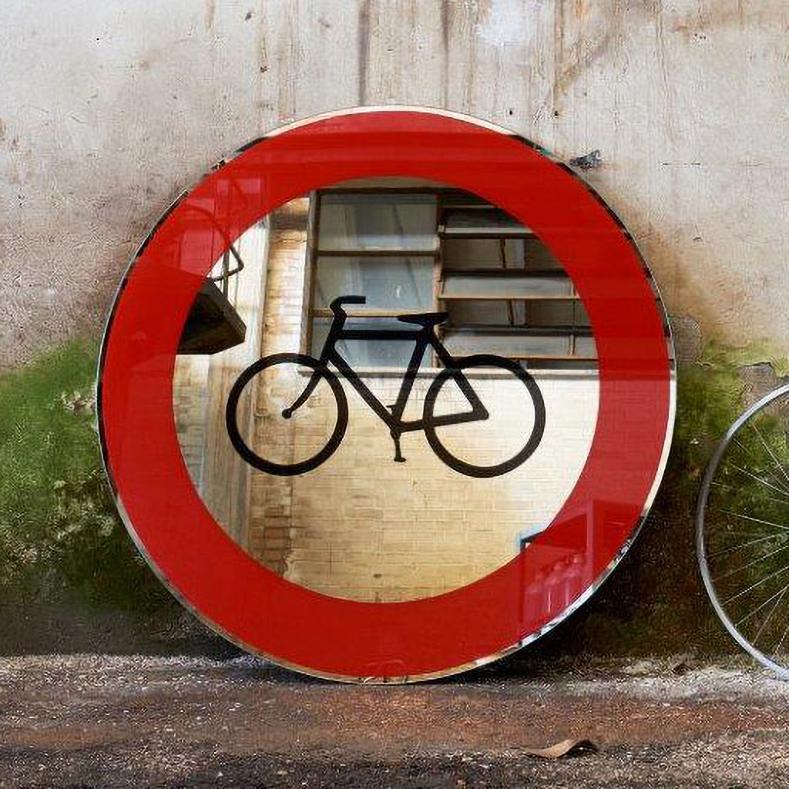 Italian Modern Davide Medri for Dilmos Round Mirror Handcrafted Road Signs For Sale