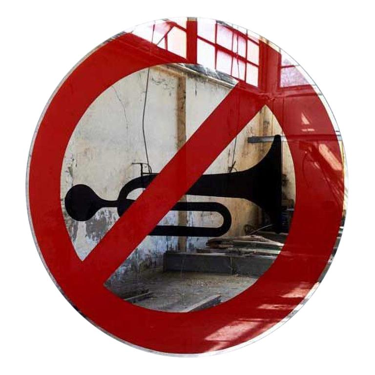 Modern Davide Medri for Dilmos Round Mirror Handcrafted Road Signs For Sale