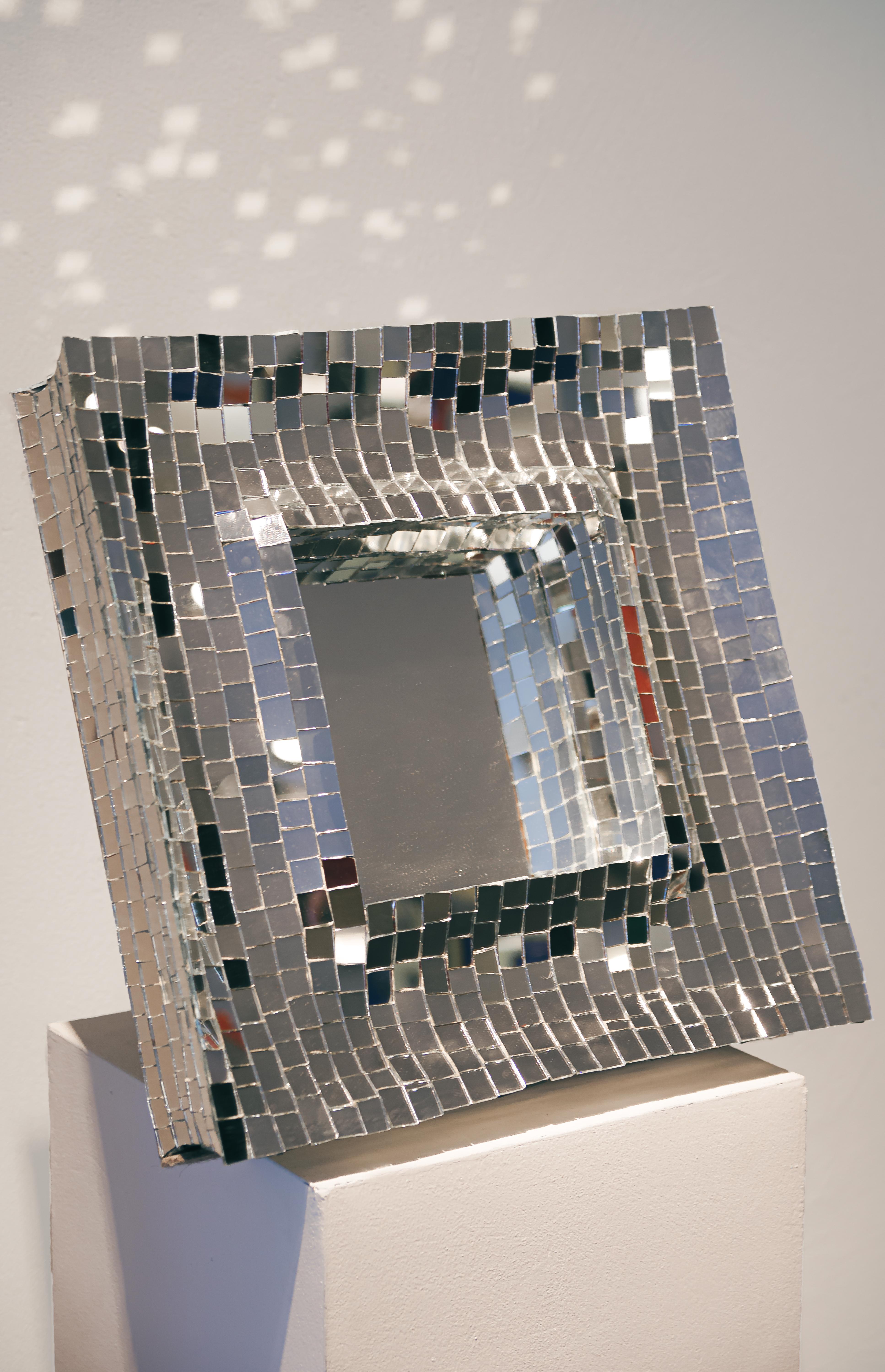 Italian Modern Davide Medri for Dilmos Square Table Mirror Silver Glass Mosaics For Sale