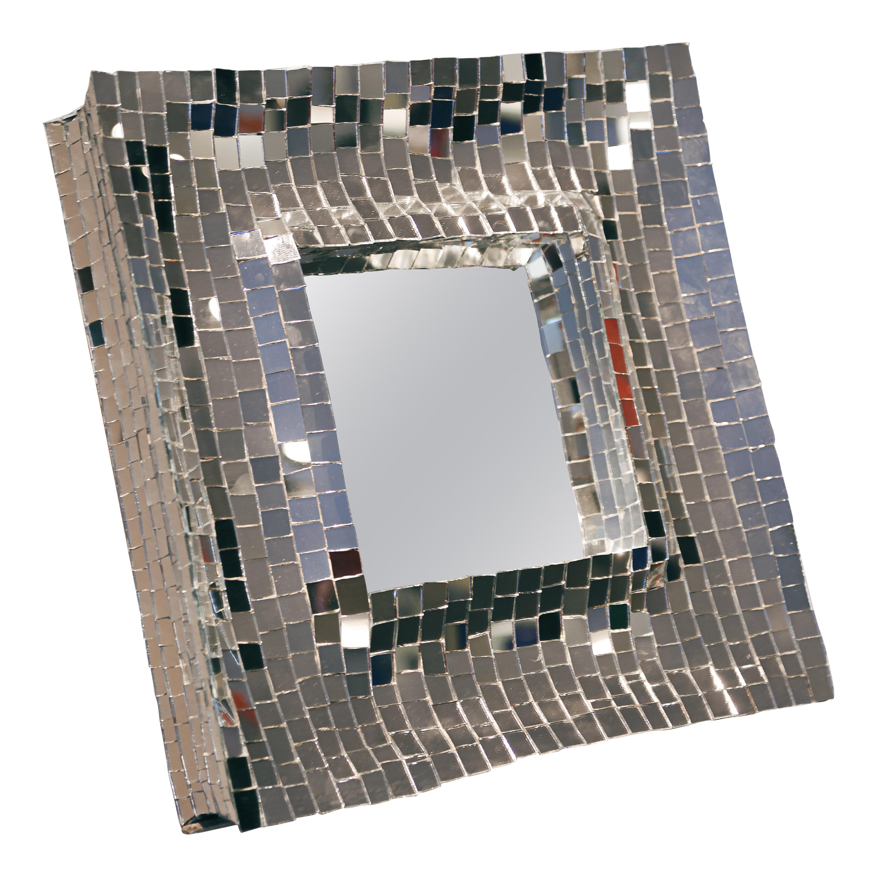 Modern Davide Medri for Dilmos Square Table Mirror Silver Glass Mosaics For Sale