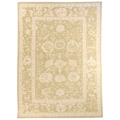 Modern Day Persian Oushak Rug with Two-Toned White and Beige Floral Patterns