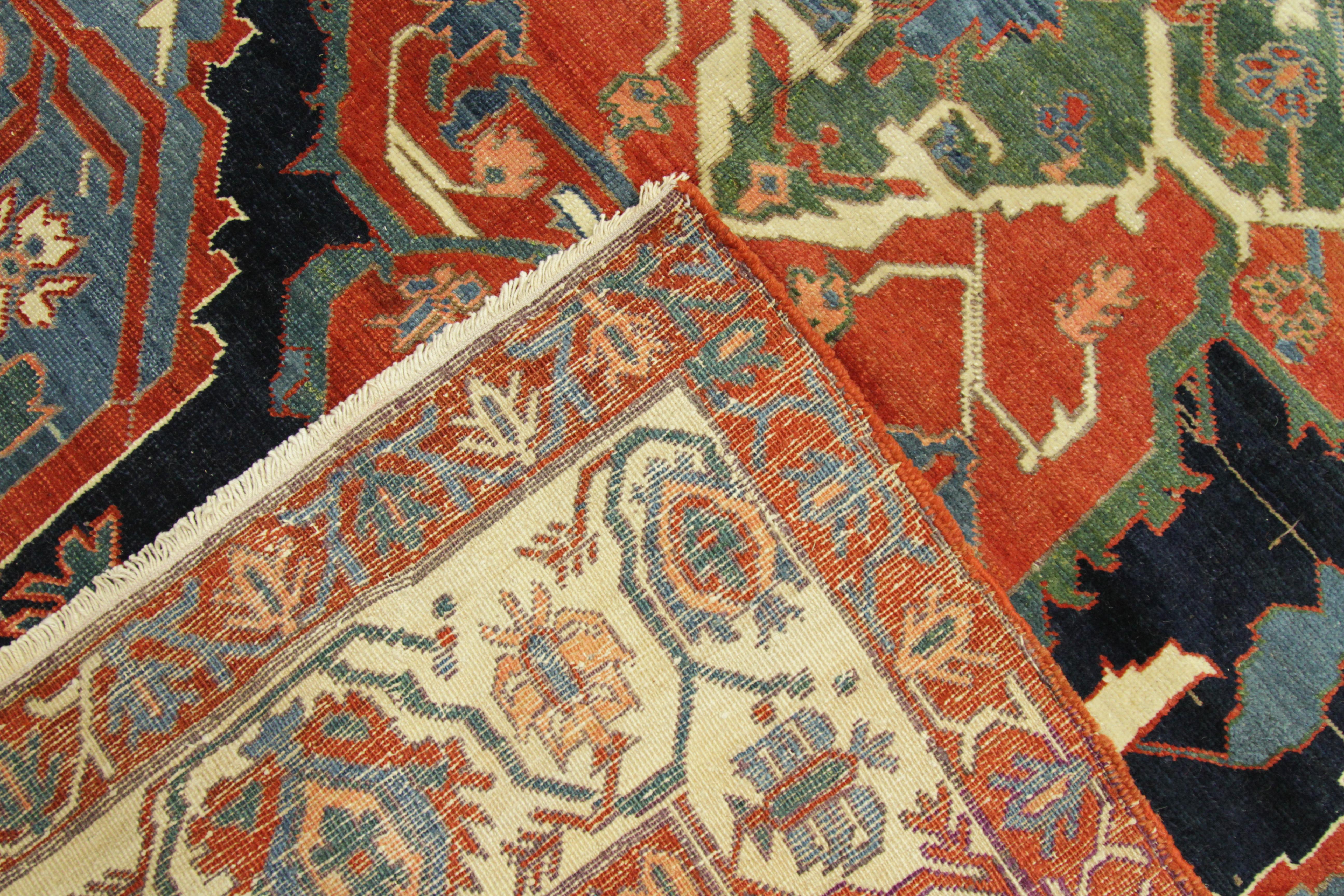 Wool Modern Day Persian Rug Serapi Design with Large Tribal Shield Motif