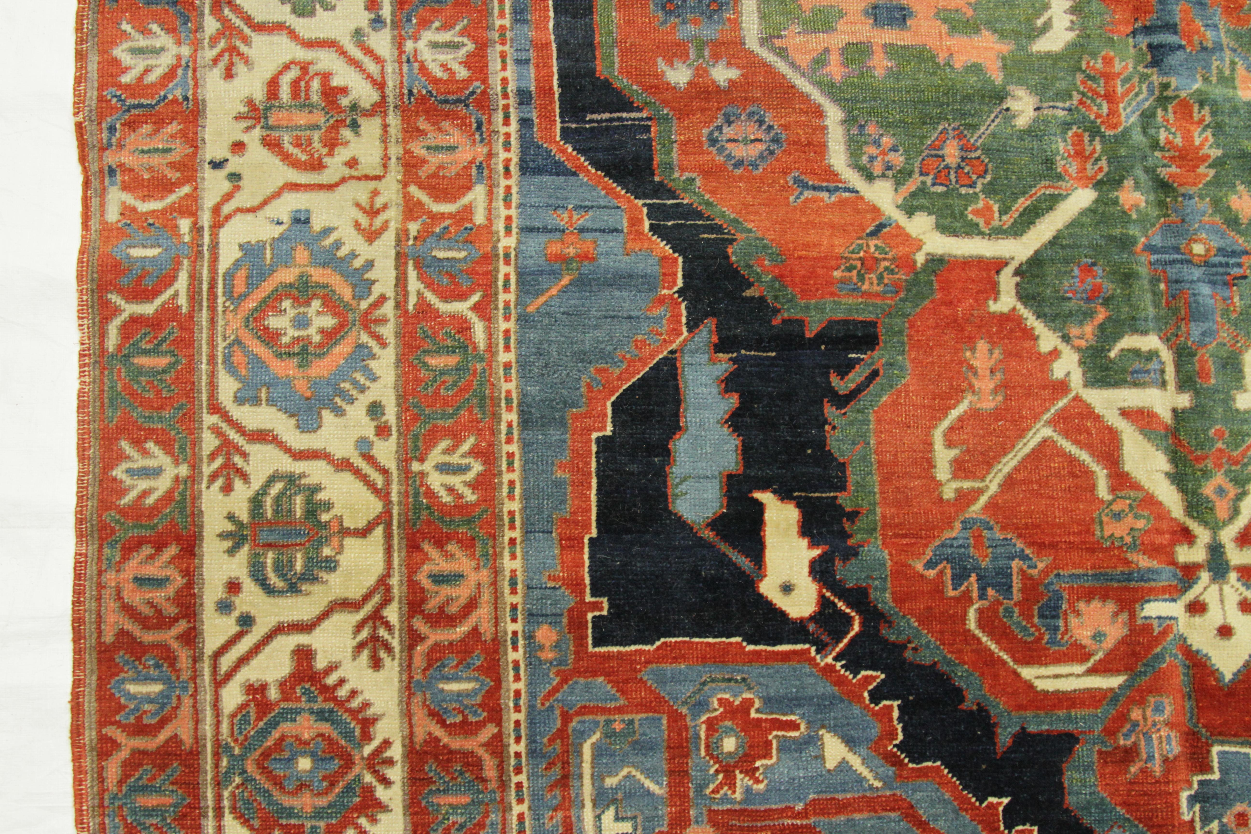 Modern Day Persian Rug Serapi Design with Large Tribal Shield Motif 3