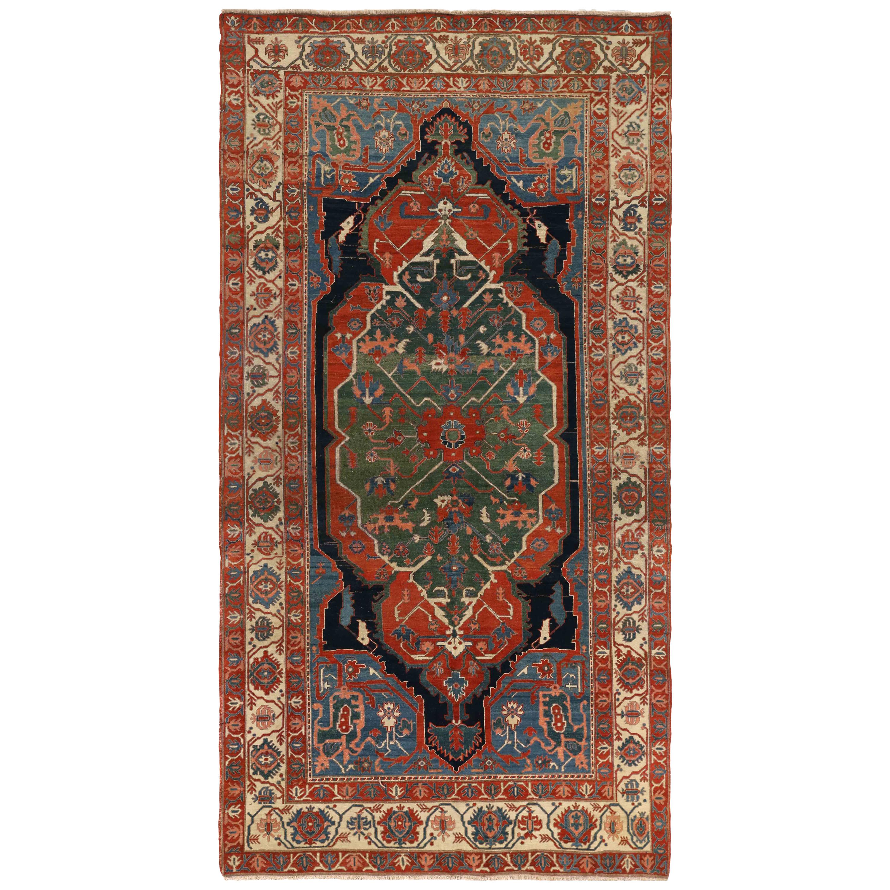 Modern Day Persian Rug Serapi Design with Large Tribal Shield Motif