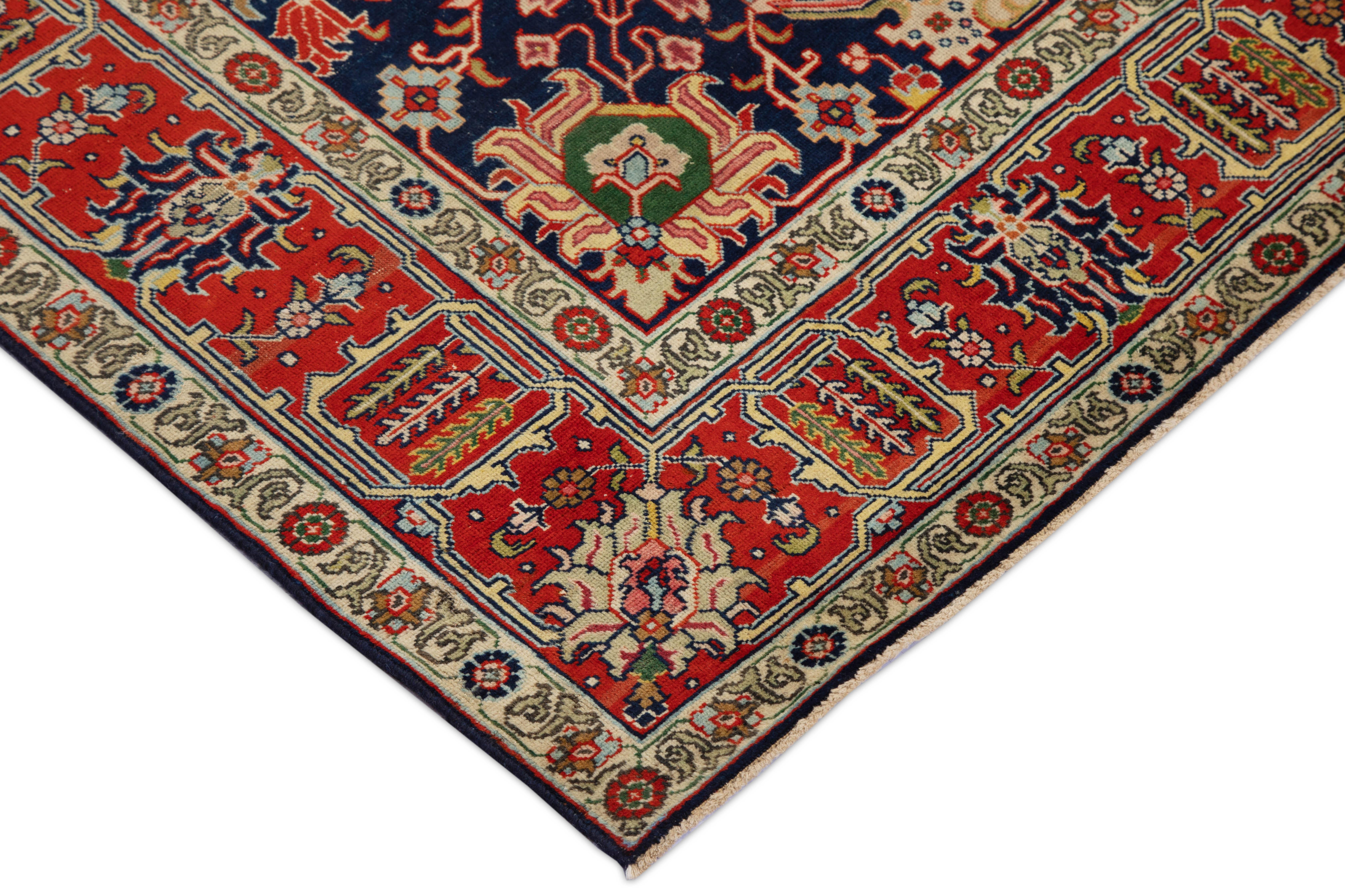 Antique Persian Tabriz Rug with Traditional Floral Motif in Navy and Red  In Excellent Condition For Sale In Dallas, TX