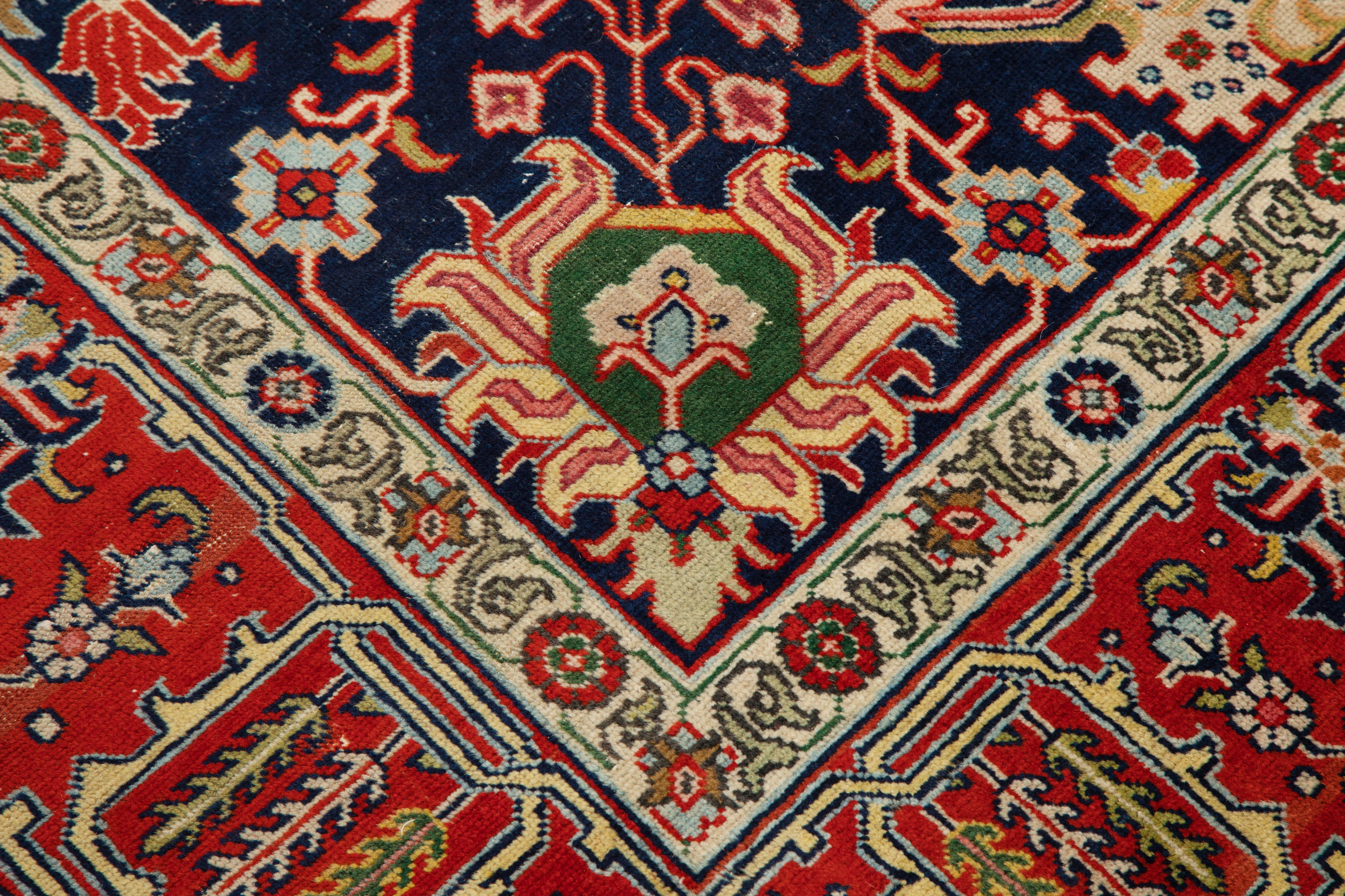 Mid-20th Century Antique Persian Tabriz Rug with Traditional Floral Motif in Navy and Red  For Sale