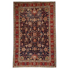 Antique Persian Tabriz Rug with Traditional Floral Motif in Navy and Red 