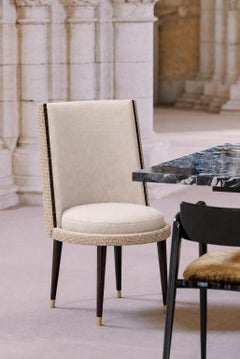 Modern De Castro Champagne Jacquard Dining Chair, Handmade by Greenapple
