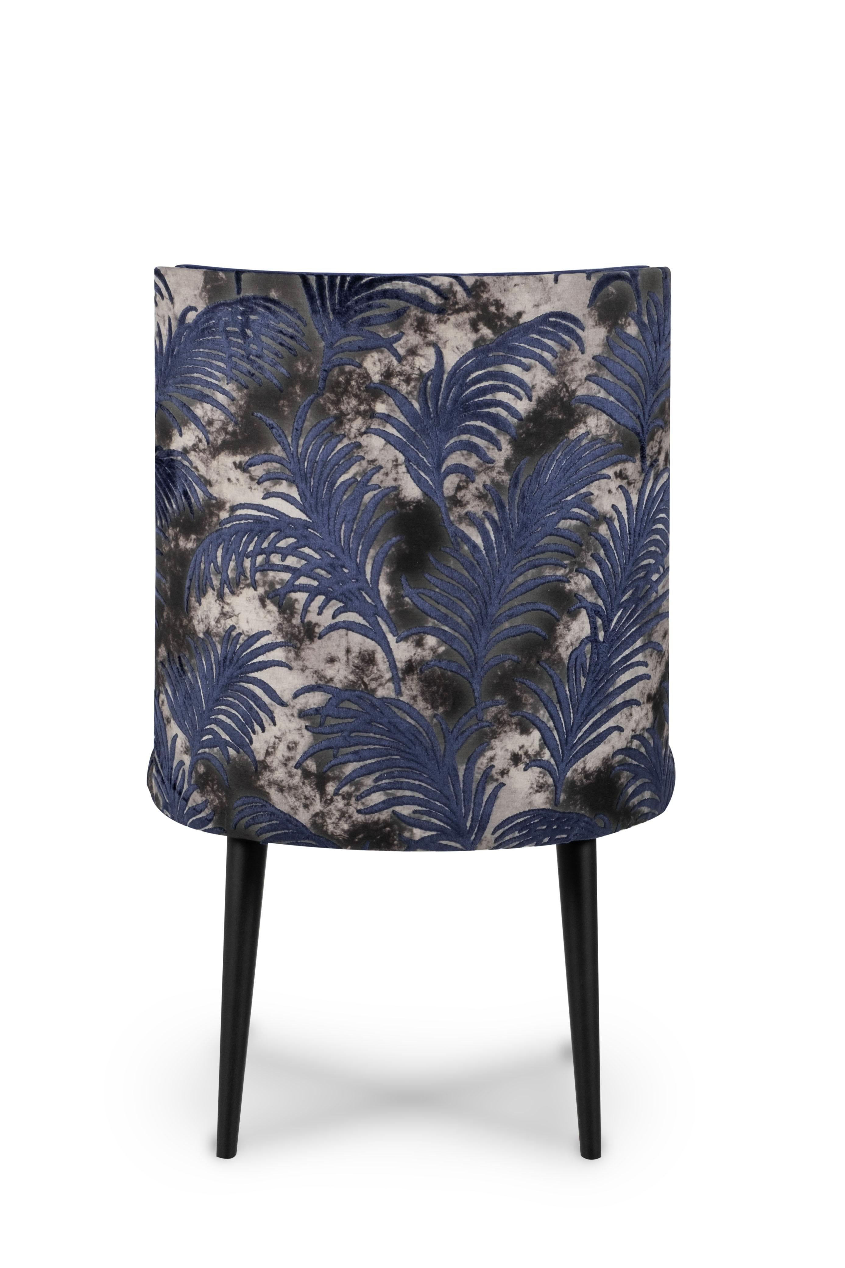Portuguese Modern De Castro Dining Chair, Dark Blue, Velvet Handmade Portugal by Greenapple For Sale