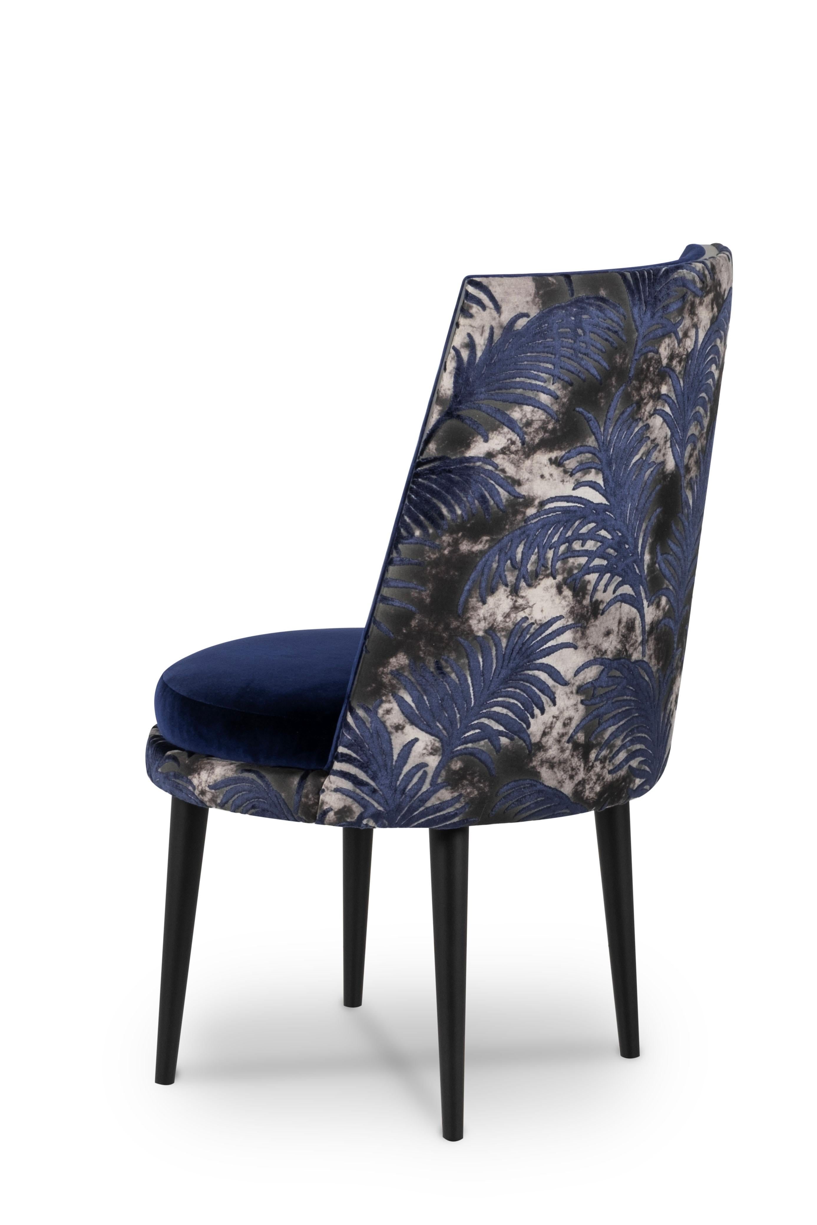 Hand-Crafted Modern De Castro Dining Chair, Dark Blue, Velvet Handmade Portugal by Greenapple For Sale