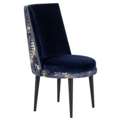 Modern De Castro Dining Chair, Dark Blue, Velvet Handmade Portugal by Greenapple