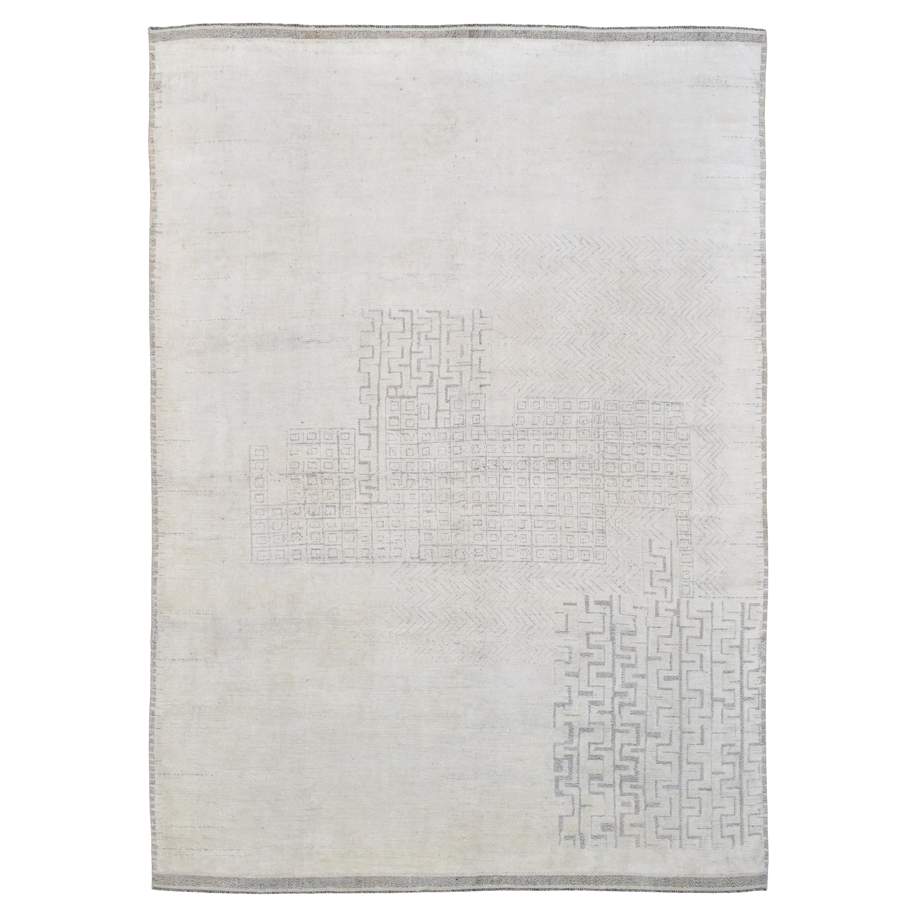 Modern Deco Abstract Hand-Knotted Wool Rug 10'x14'