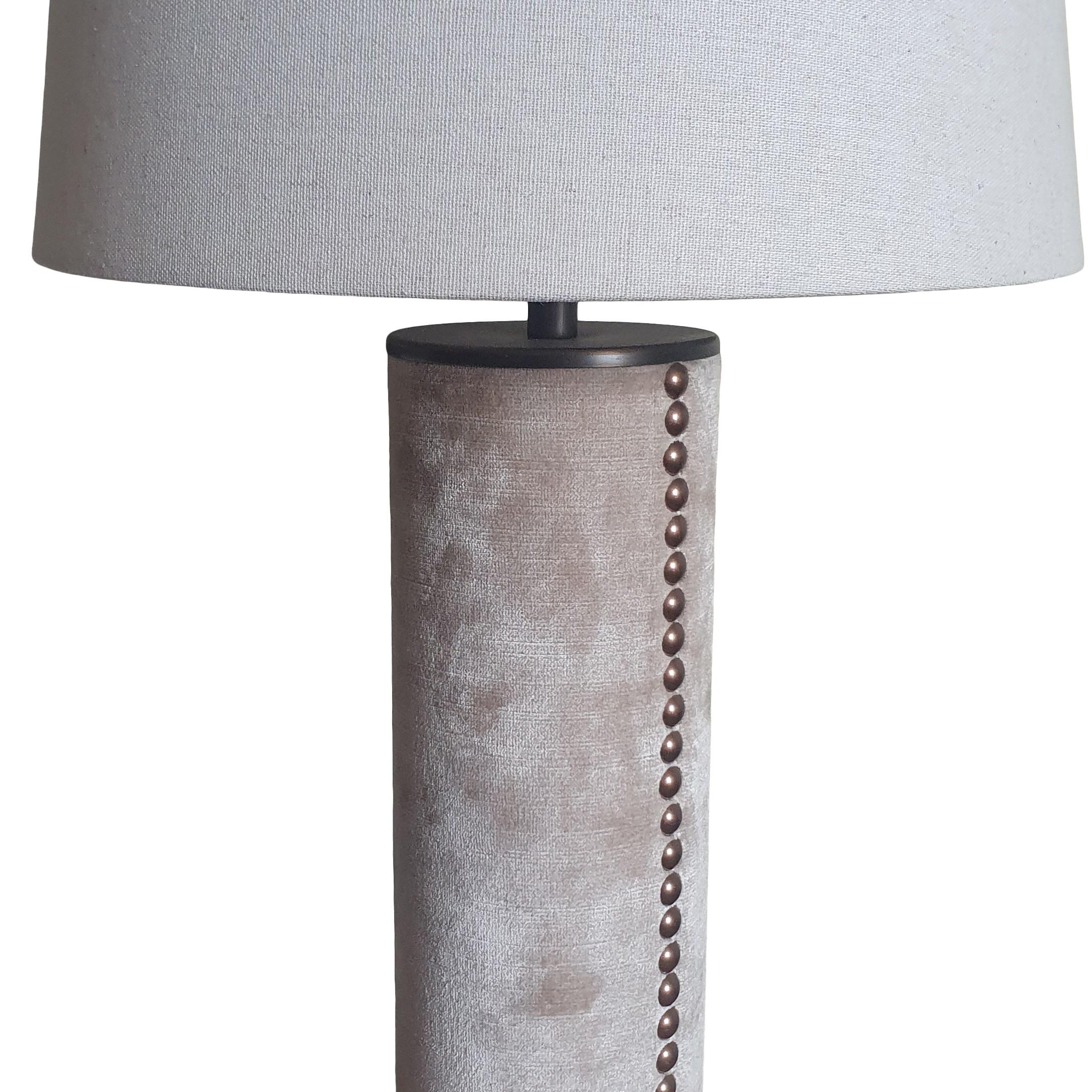 Modern Deco cast Bronze Stepped Column Lamp with Ball Feet & Silk Velvet Column For Sale 4
