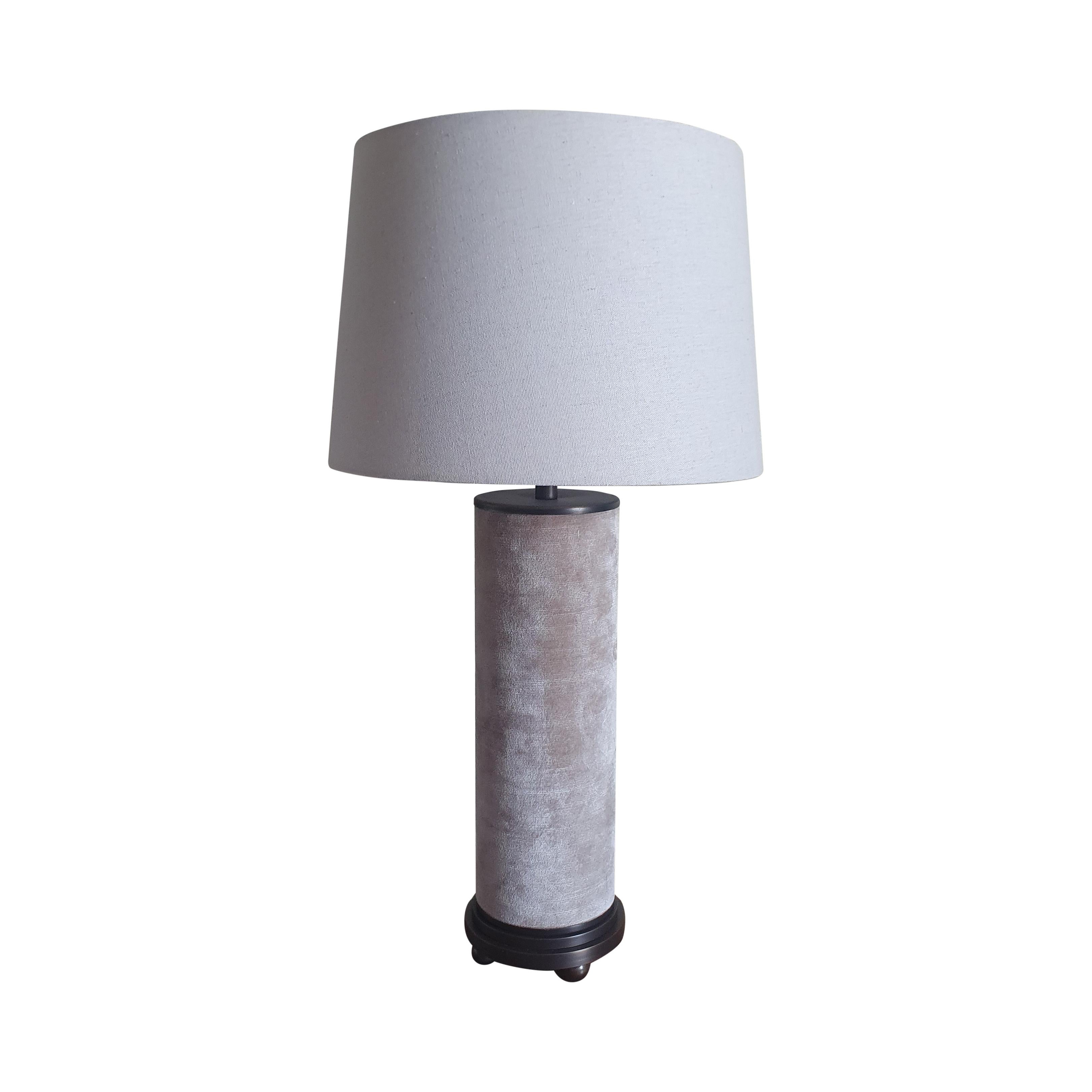 British Modern Deco cast Bronze Stepped Column Lamp with Ball Feet & Silk Velvet Column For Sale