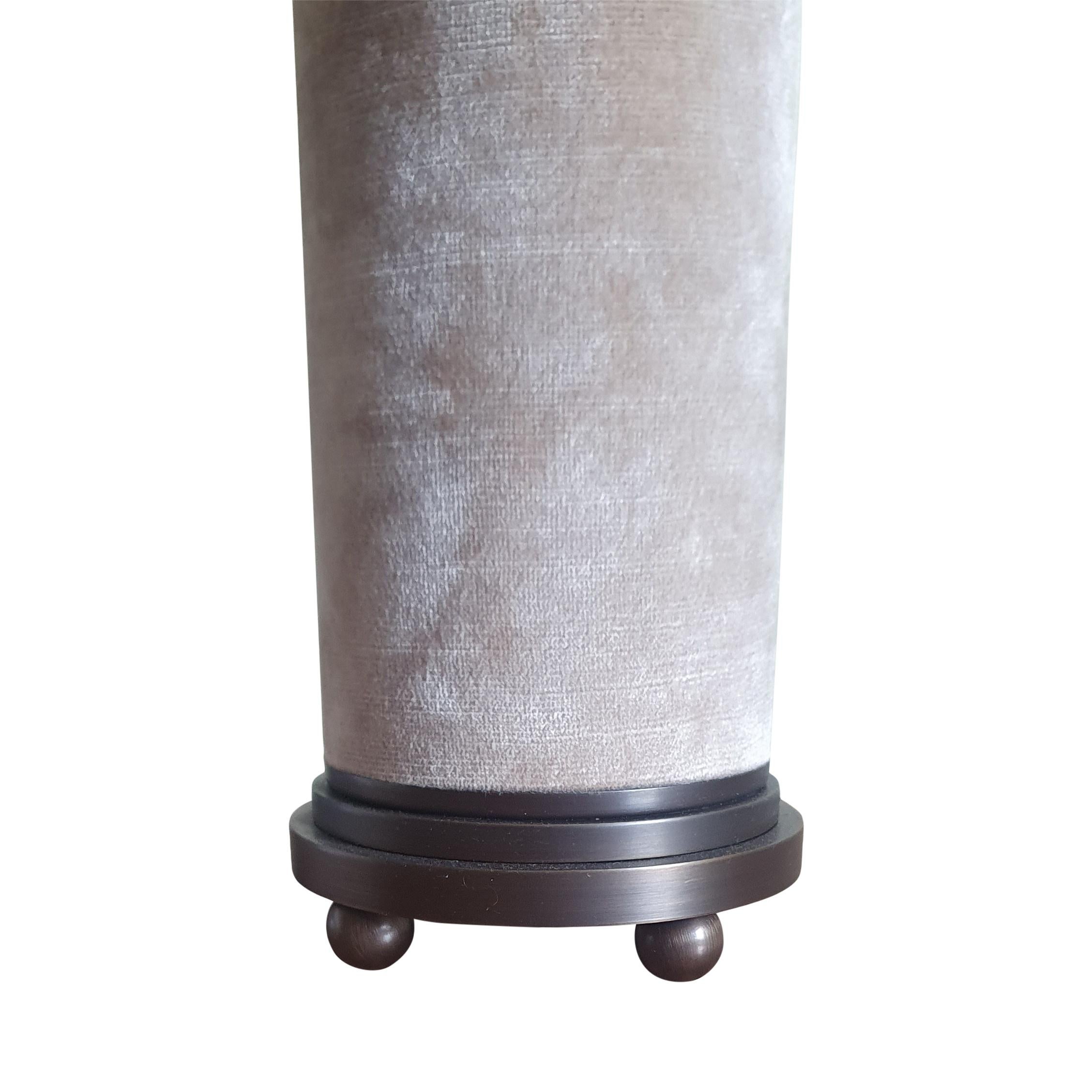 Modern Deco cast Bronze Stepped Column Lamp with Ball Feet & Silk Velvet Column In New Condition For Sale In London, GB