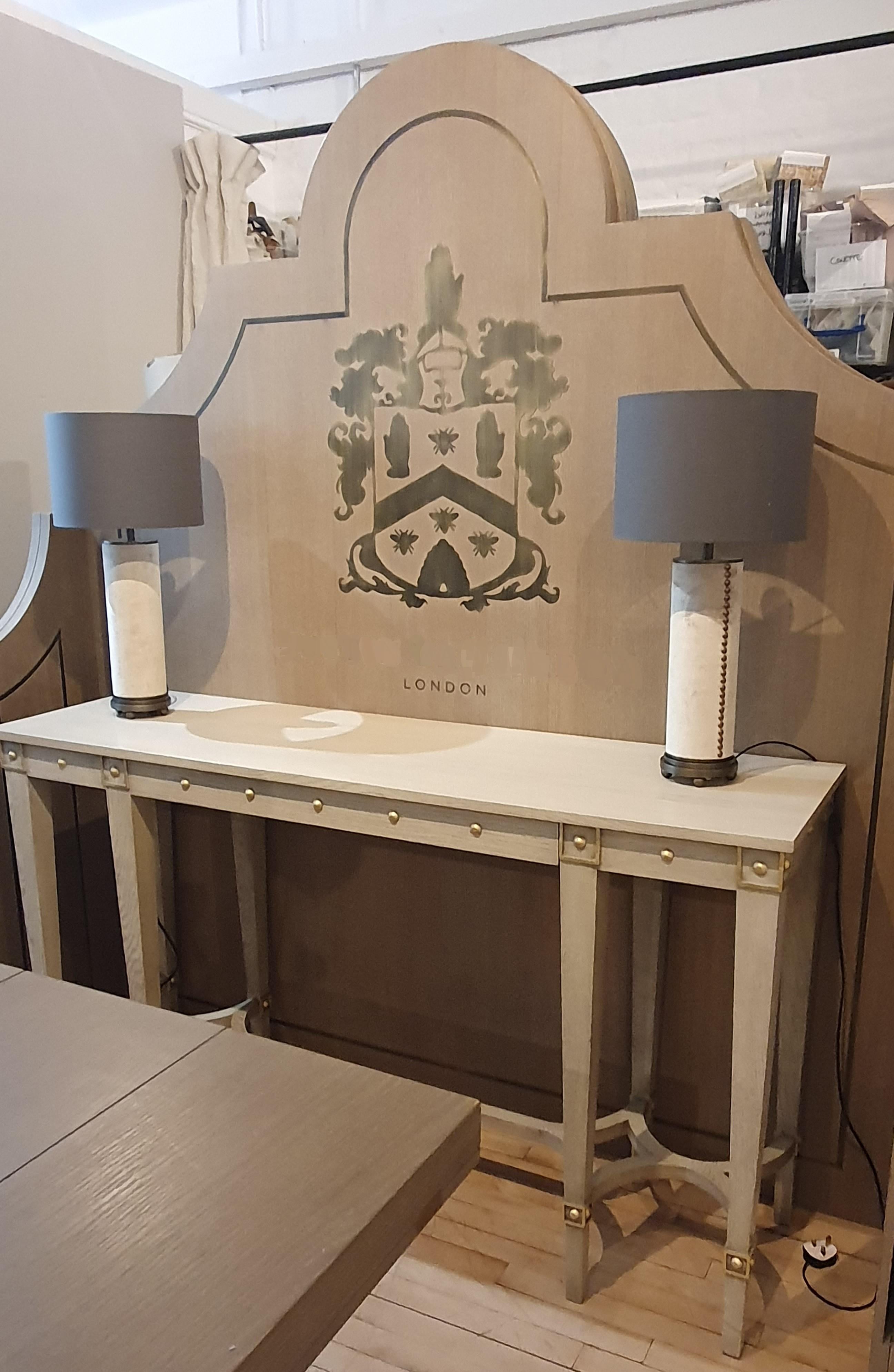 Contemporary Modern Deco cast Bronze Stepped Column Lamp with Ball Feet & Silk Velvet Column For Sale