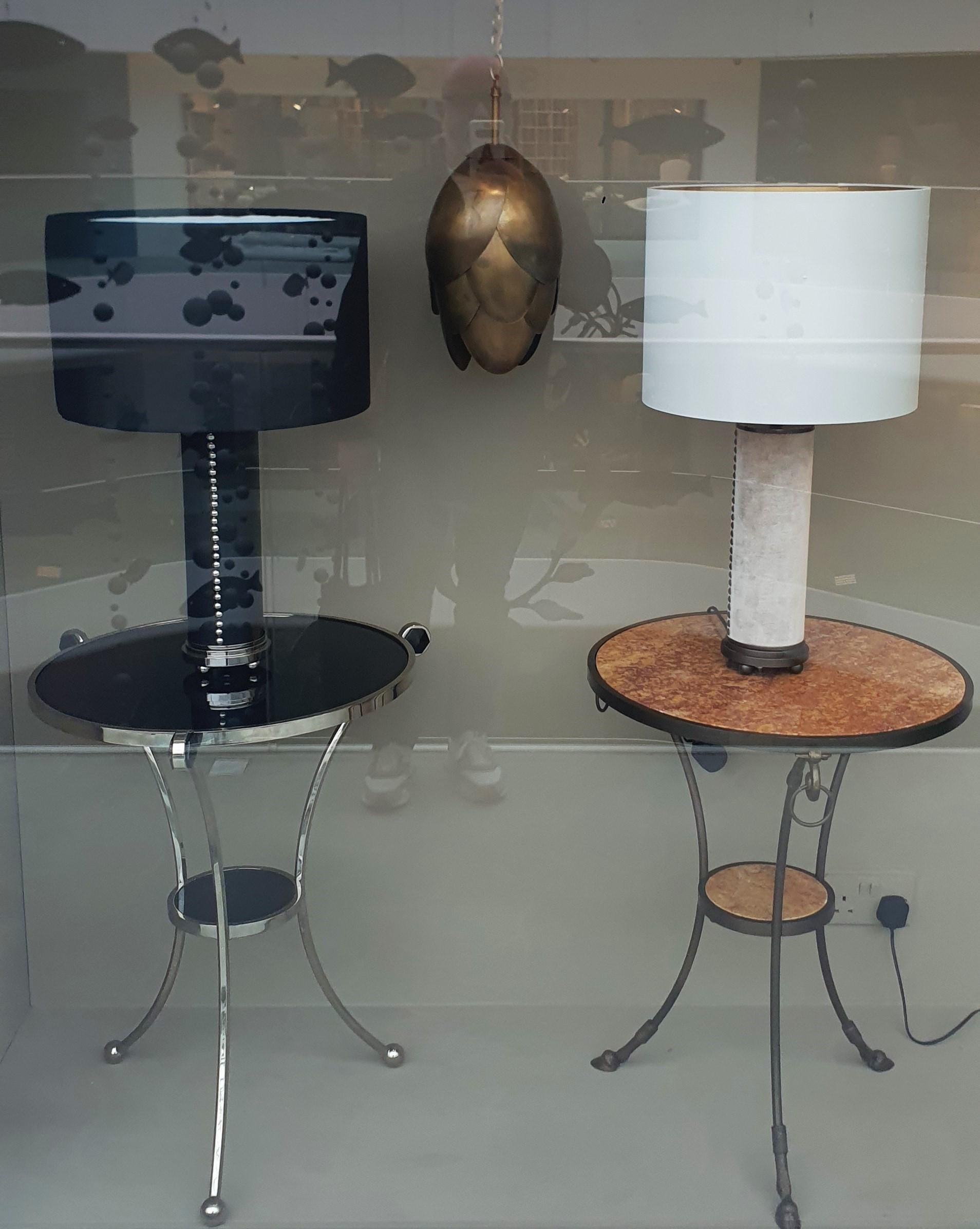 Modern Deco cast Bronze Stepped Column Lamp with Ball Feet & Silk Velvet Column For Sale 1