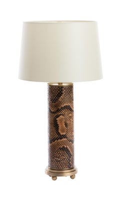 Modern Deco cast Bronze Stepped Column Lamp with real Snake skin upholstery