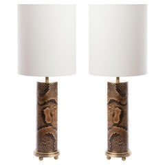 Modern Deco cast Bronze Stepped Column Lamp with real Snake skin upholstery