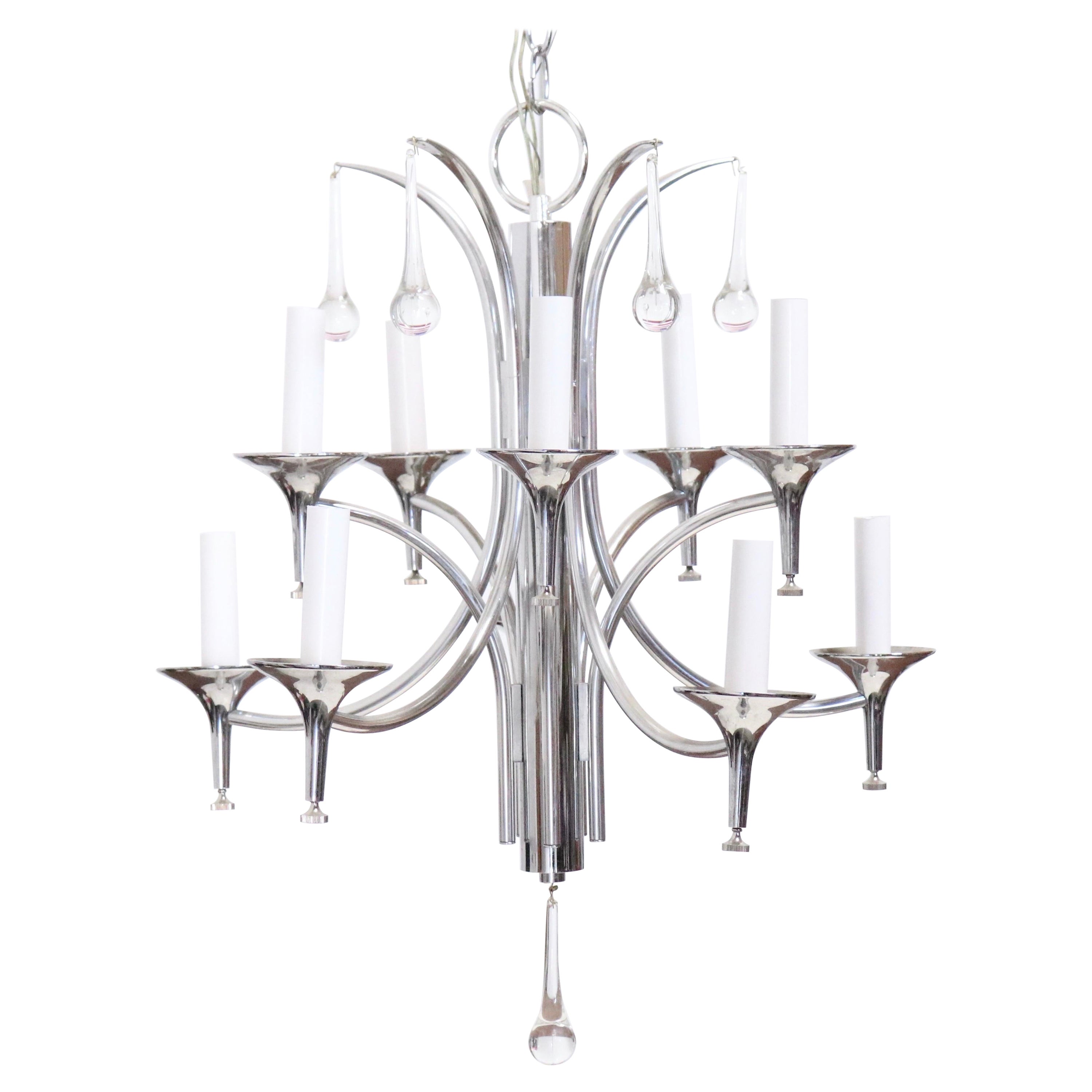 Modern Deco Chrome 8 Arm 2 Tier Dramatic Chandelier For Sale