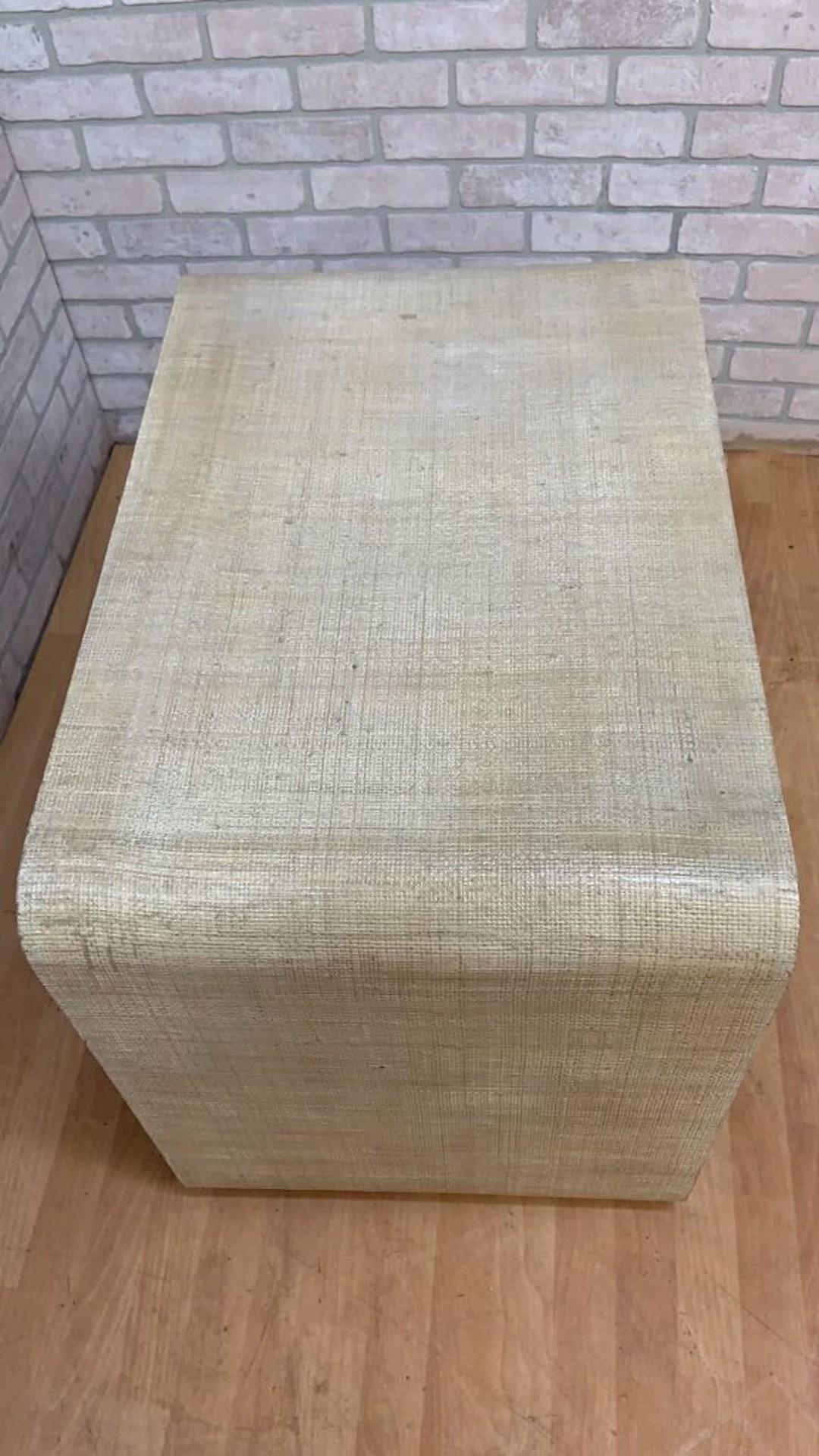 Modern Deco Ernest Masi Style Grass Cloth Wrapped Burlwood End Tables - Pair For Sale 3