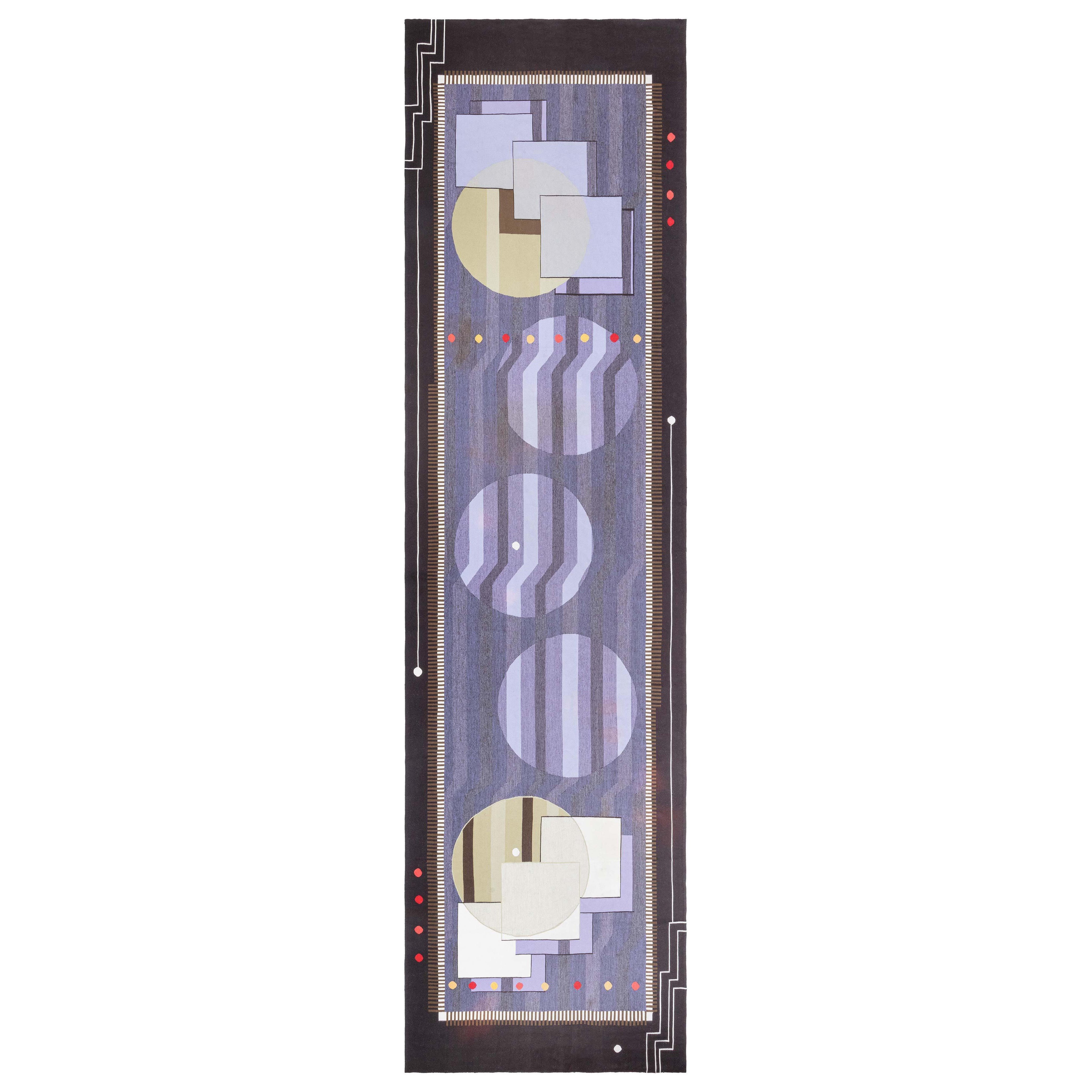 Modern Deco Flat Weave Wool Runner Inspired by Frank Lloyd Wright For Sale