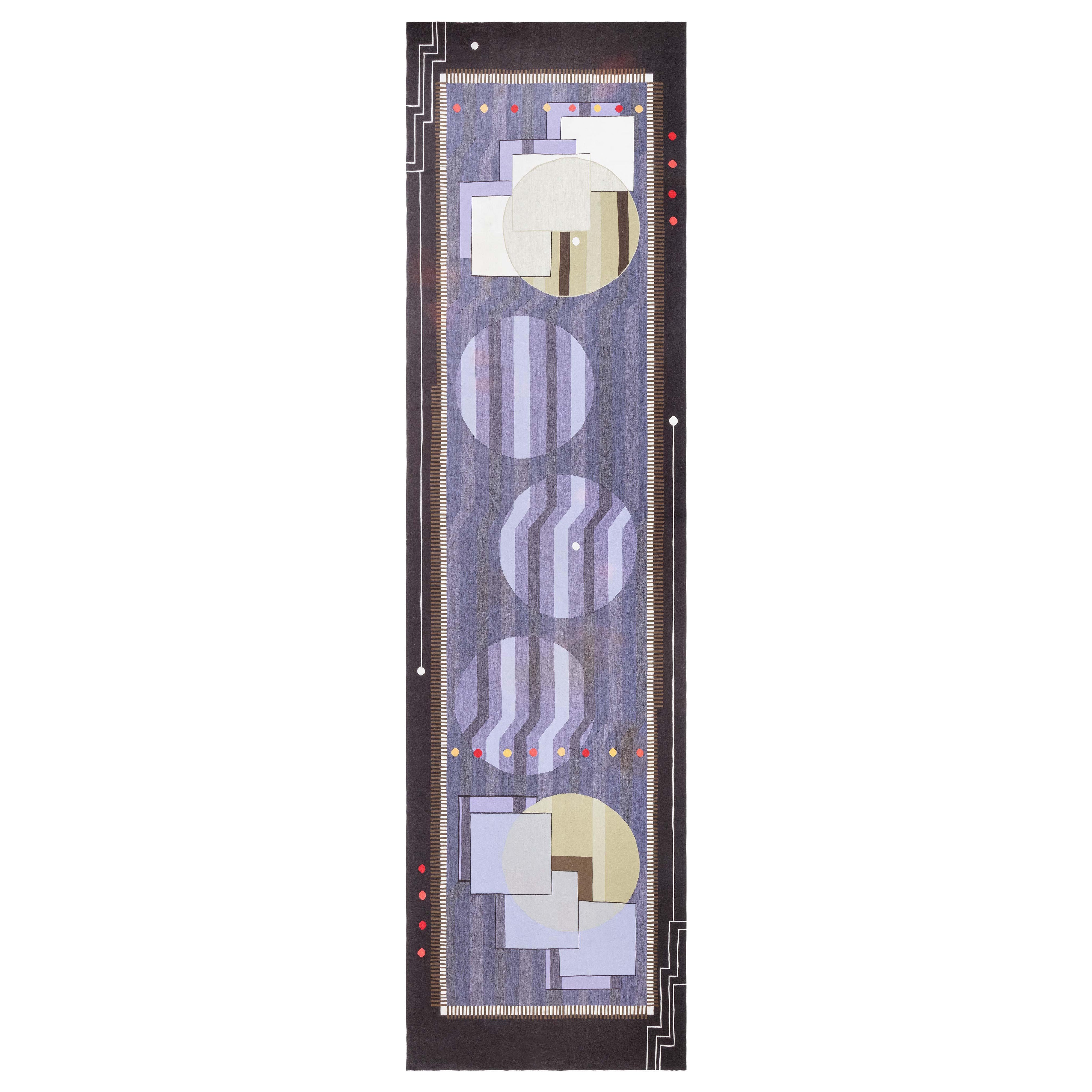 Modern Deco Flat Weave Wool Runner Inspired by Frank Lloyd Wright For Sale