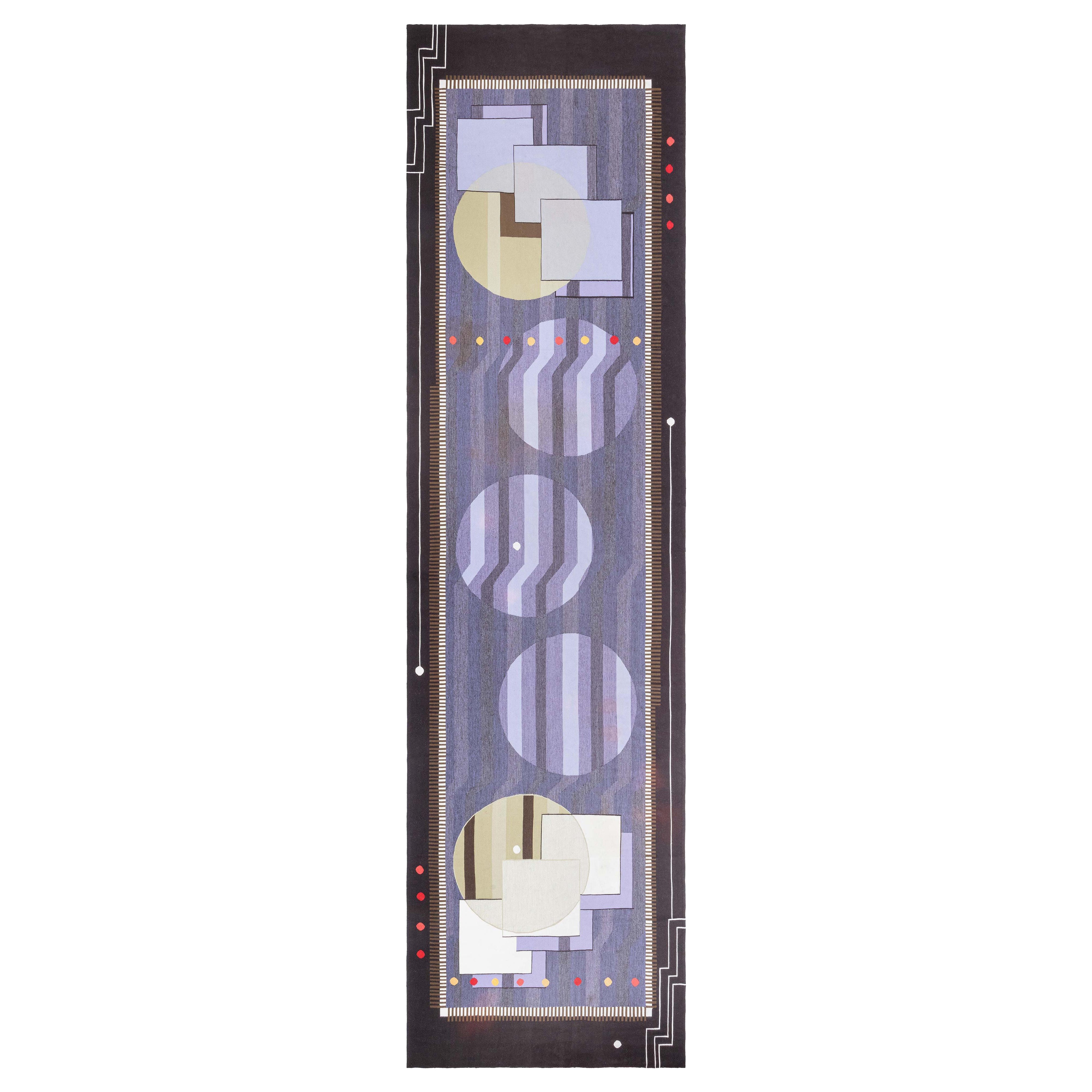 Modern Deco Flat Weave Wool Runner Inspired by Frank Lloyd Wright