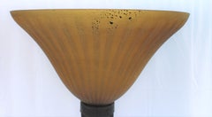 Modern/Deco Floor Lamp, Art Glass Shade, Forged Iron Base