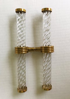 Modern Deco Pair Crystal / Brass Rope Design Drawer / Door Handles Pulls, 1950s